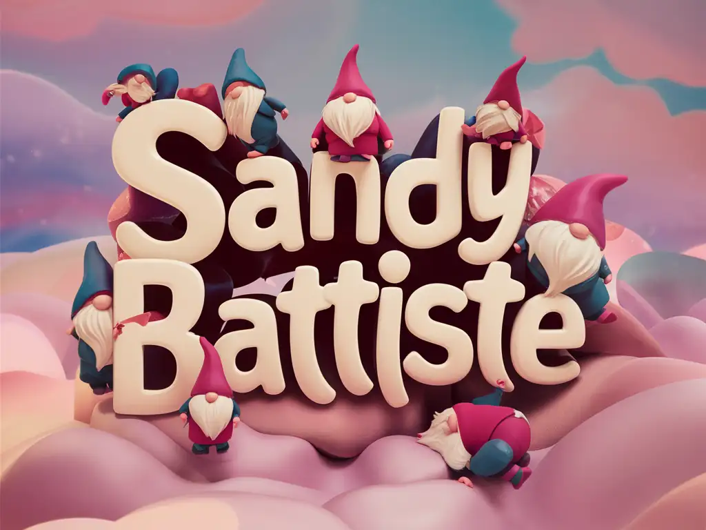 Whimsical Gnome Illustration Sandy Battiste Typography in Cinematic 3D Render