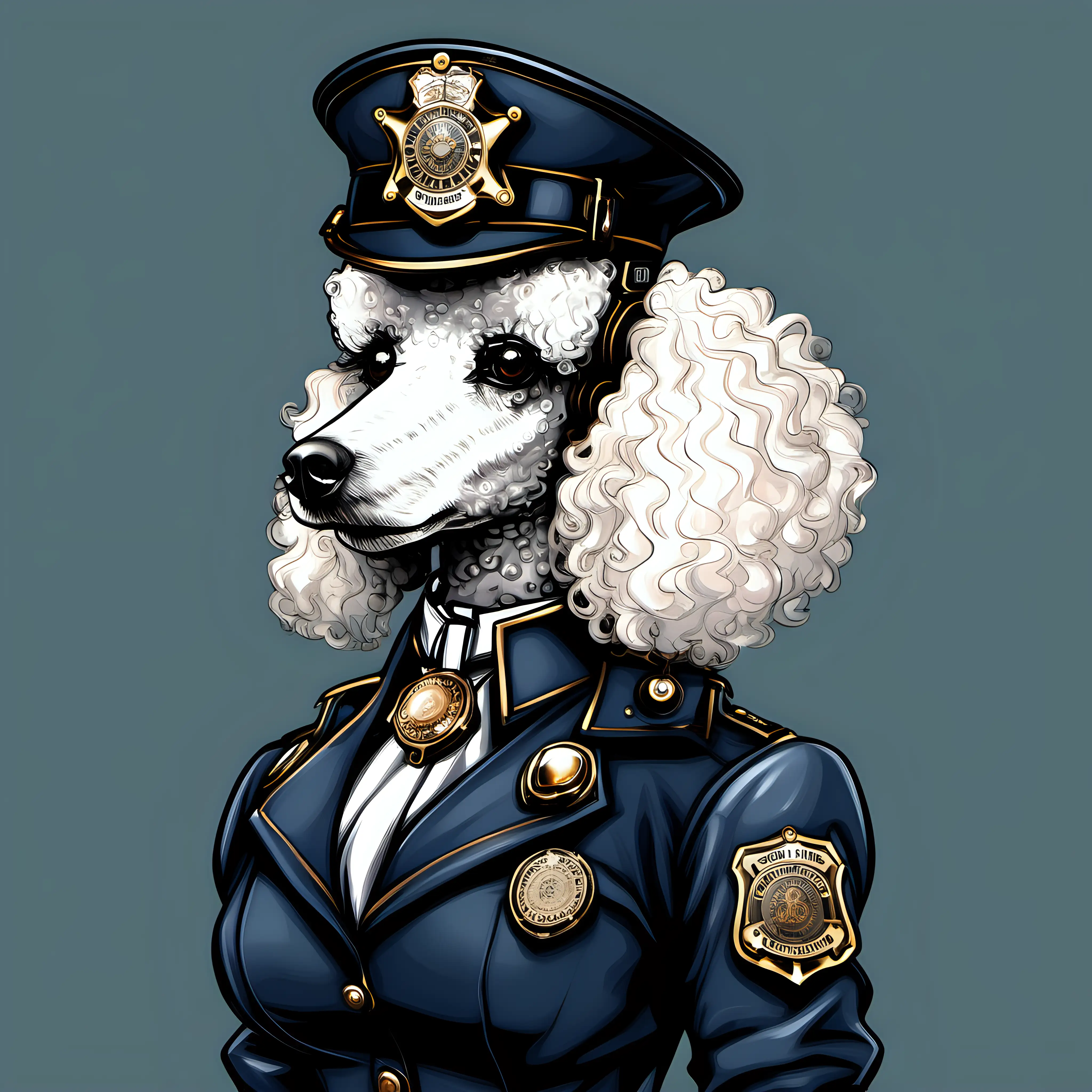 Steampunk British Poodle Woman Police Chief in DnD Style Art