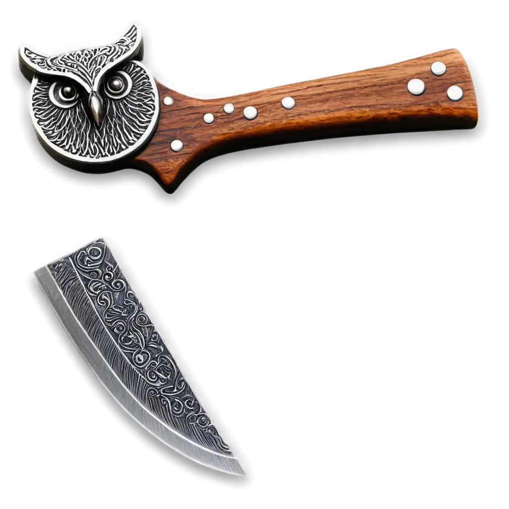 Exquisite PNG Image Ulu Knife with Damascus Blade and Owl Logo Enhance ...