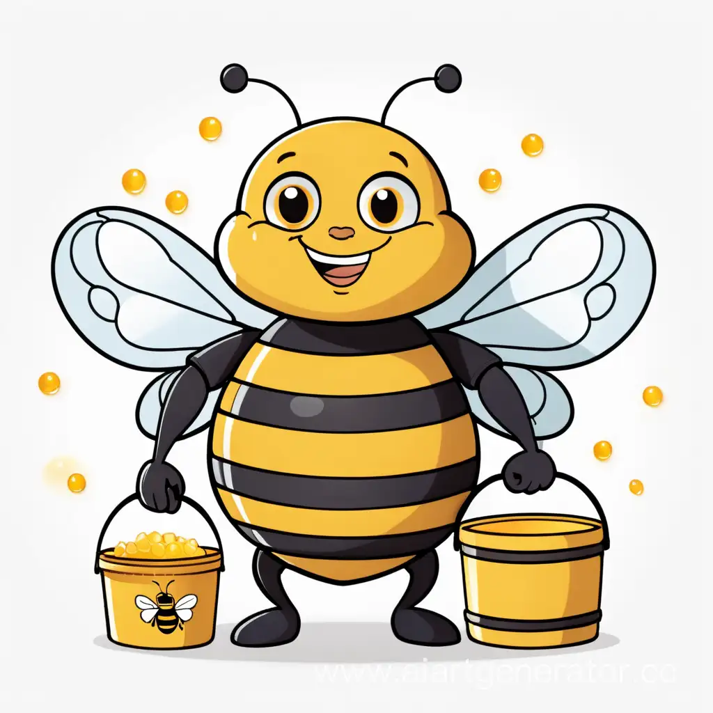 Cheerful-Cartoon-Bee-Carrying-Two-Buckets-of-Honey