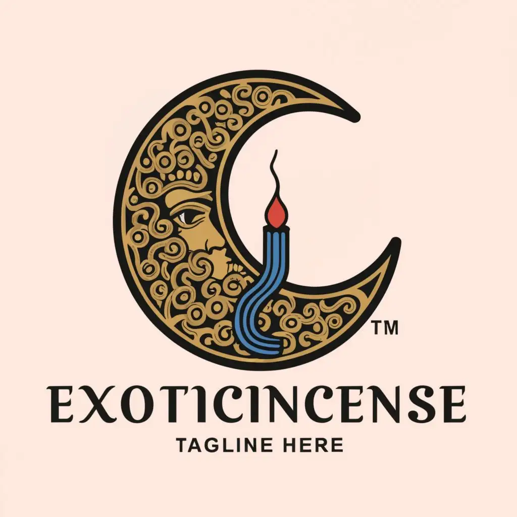 a logo design,with the text "Exotic Incense", main symbol:Moon,complex,be used in Travel industry,clear background,blue green