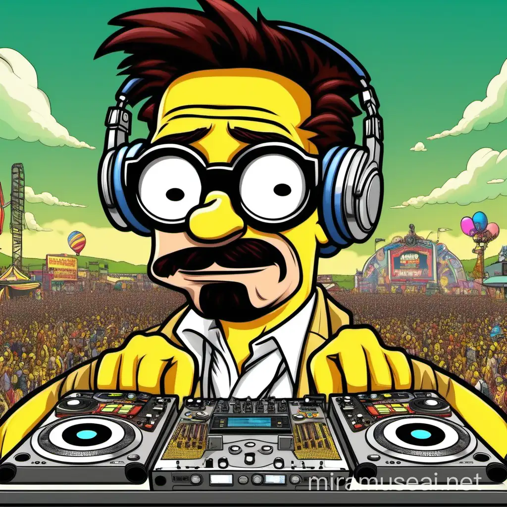 Robert Downey Jr DJing at Boomtown Festival in Simpsons Style
