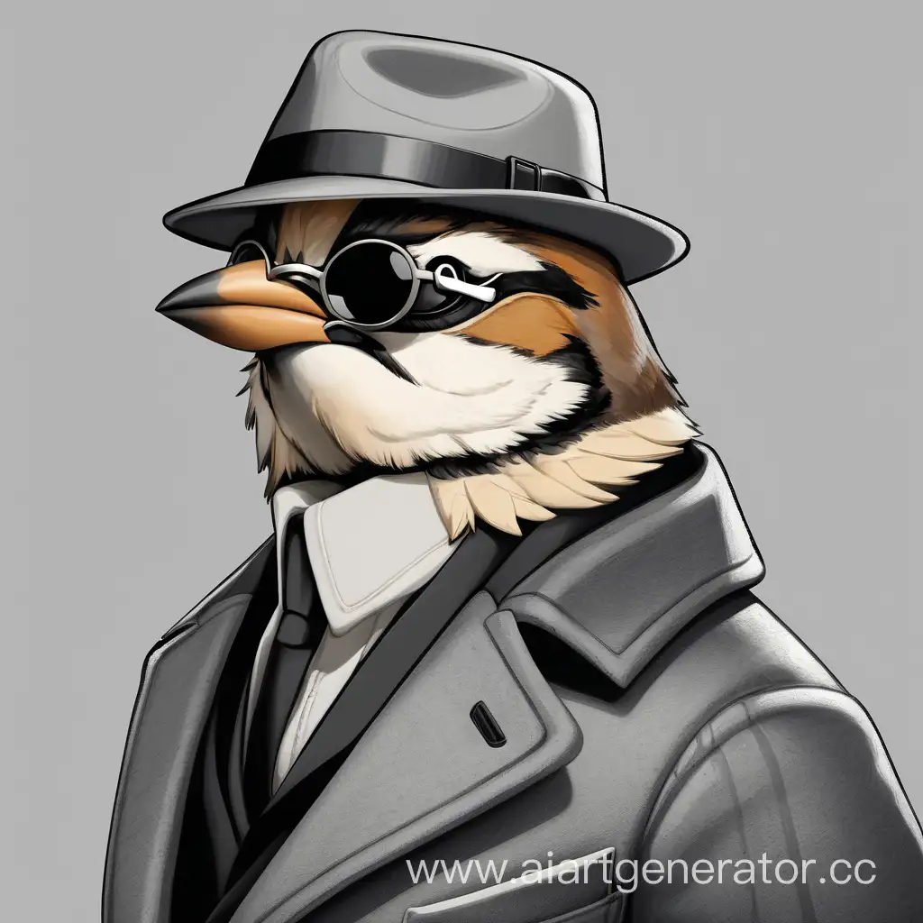 Stylish-Sparrow-Agent-in-Gray-Coat-and-Cool-Black-Glasses-with-Agents-Hat
