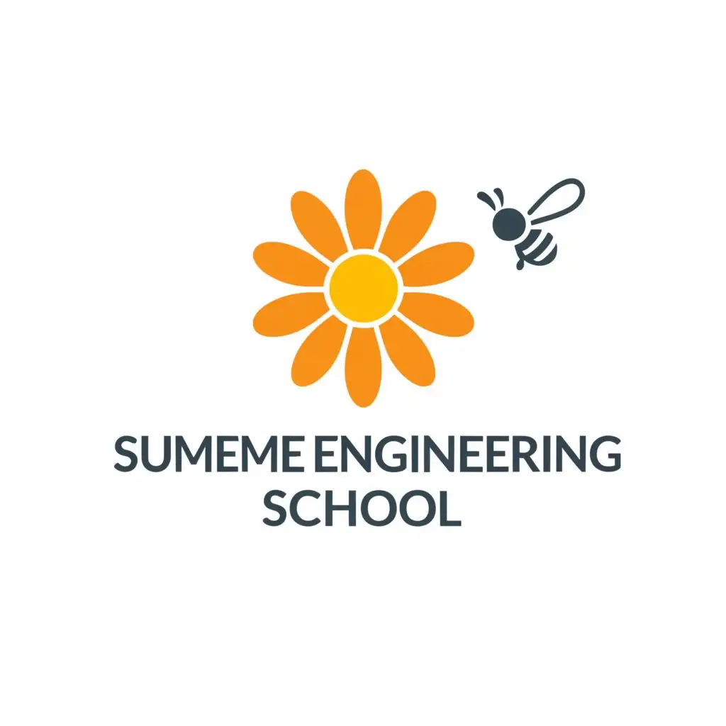 a logo design,with the text "Summer Engineering School", main symbol:Let there be a daisy next to the text, on which a bee will sit,Moderate,clear background
