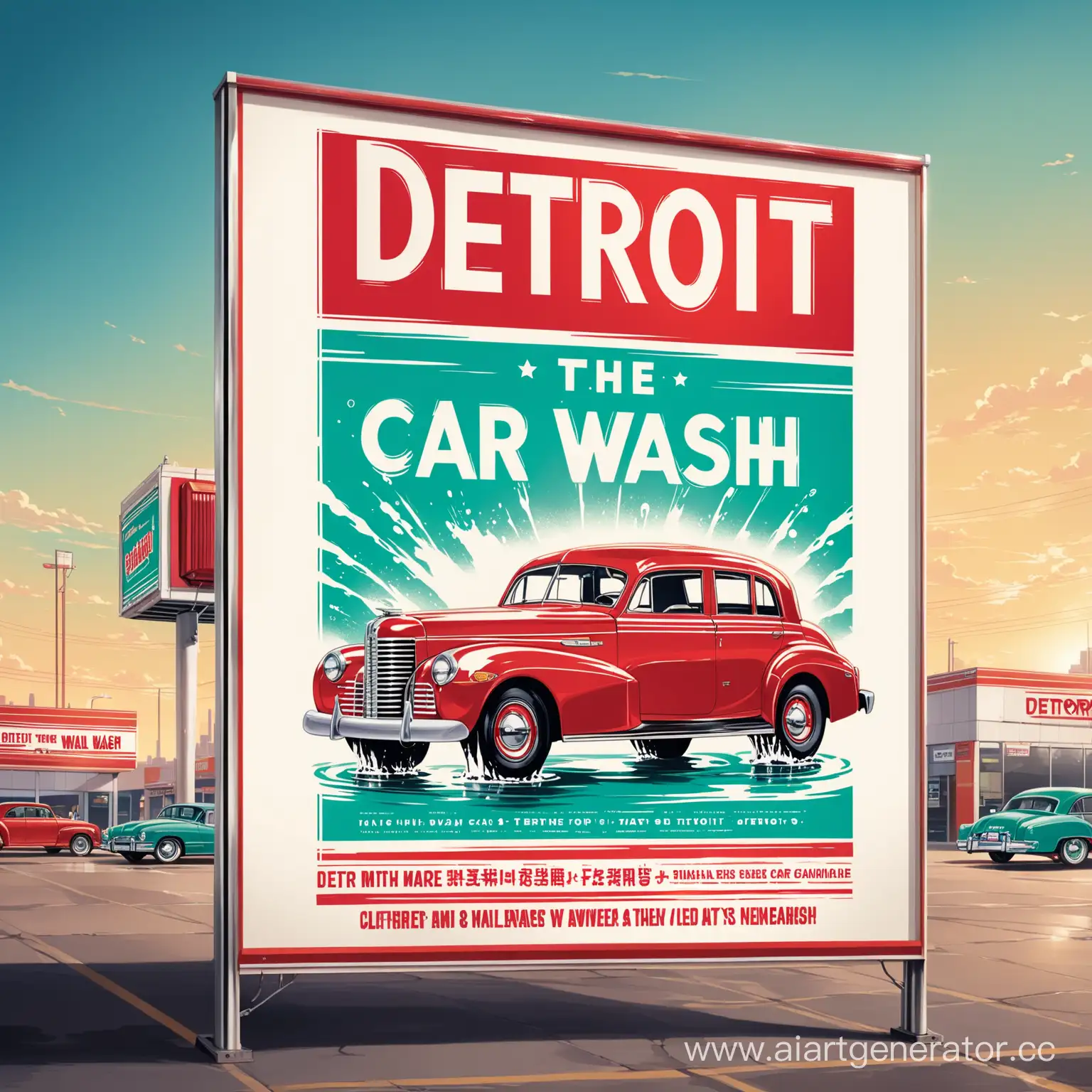 рекламный постер автомойка с названием "Детроит"