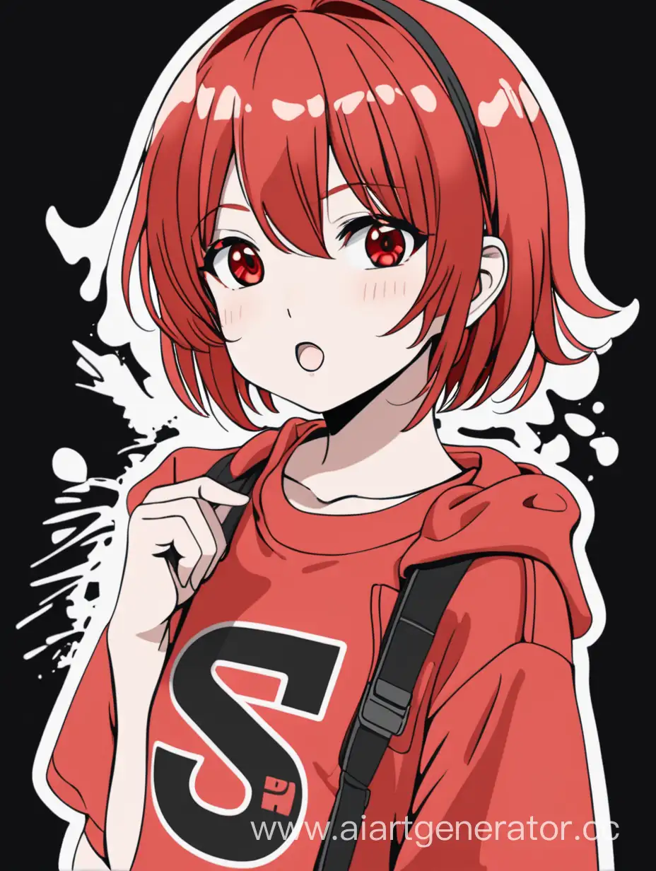 аниме девушка SD 4k на футболке. Одежда цвета красный - рыжий-черный-красный
