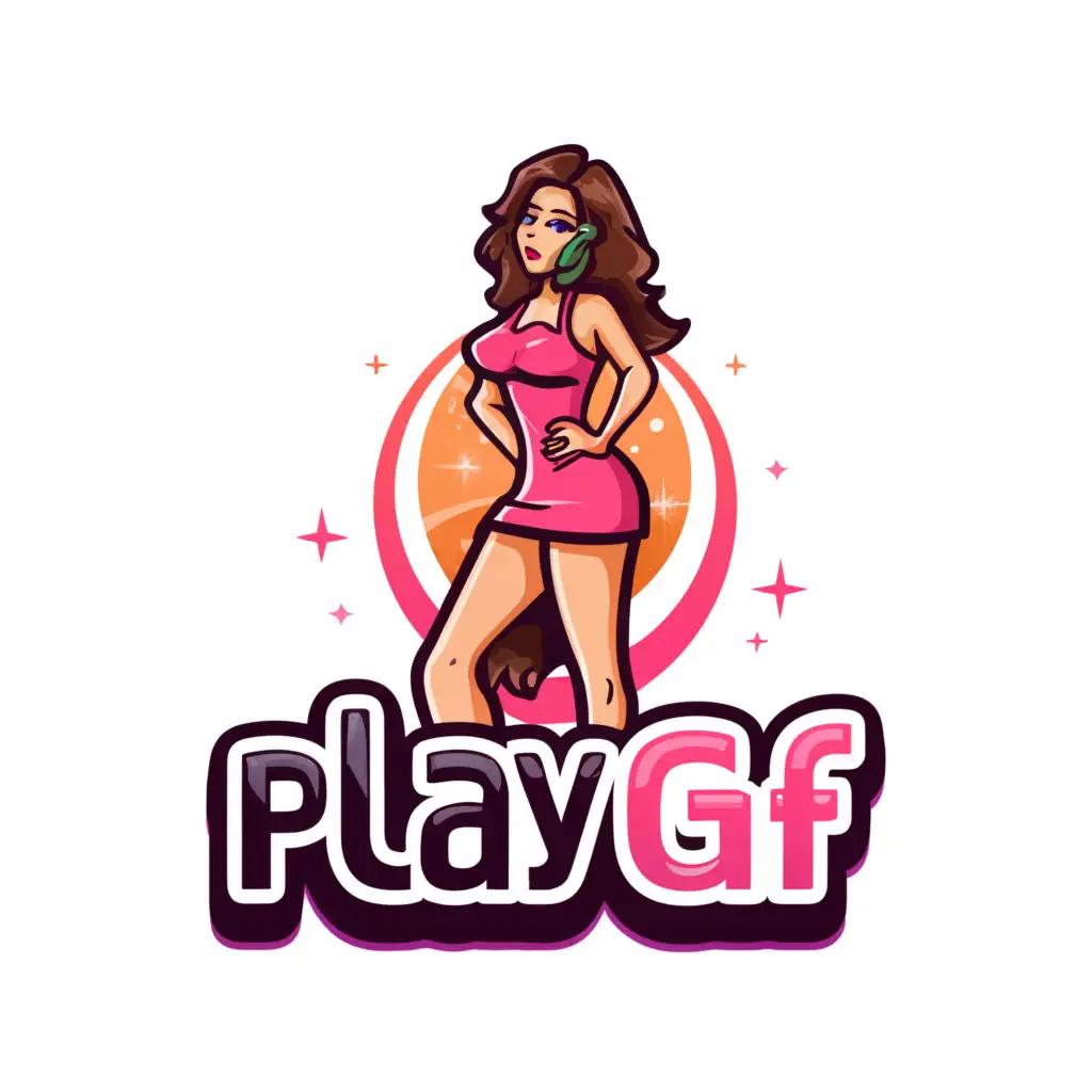 a logo design, with the text 'playgf', main symbol: short skirt cam girl, Moderate, clear background