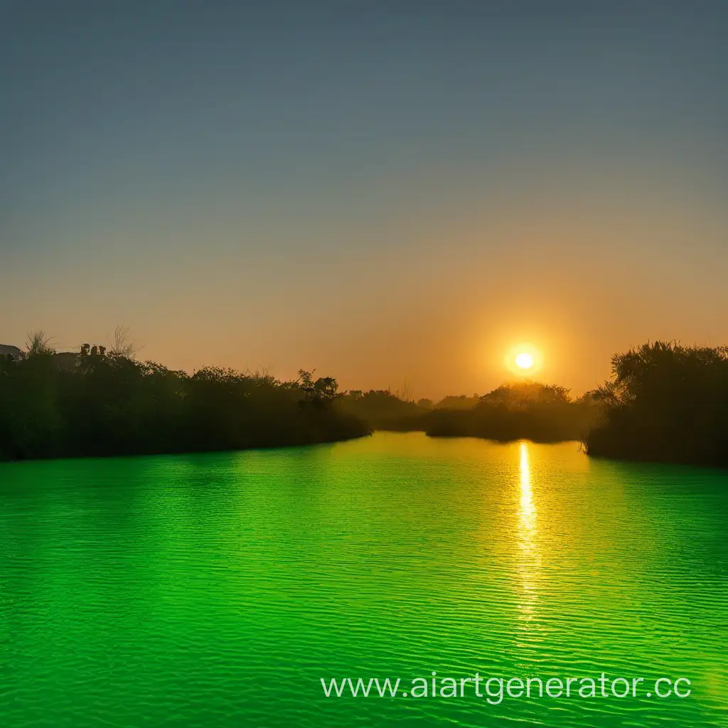 восход солнца над зелёной водой