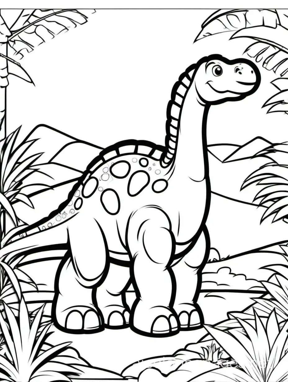 cute black and white  of apatosaurus

coloring page with thick lines for young children with simple background, Coloring Page, black and white, line art, white background, Simplicity, Ample White Space. The background of the coloring page is plain white to make it easy for young children to color within the lines. The outlines of all the subjects are easy to distinguish, making it simple for kids to color without too much difficulty