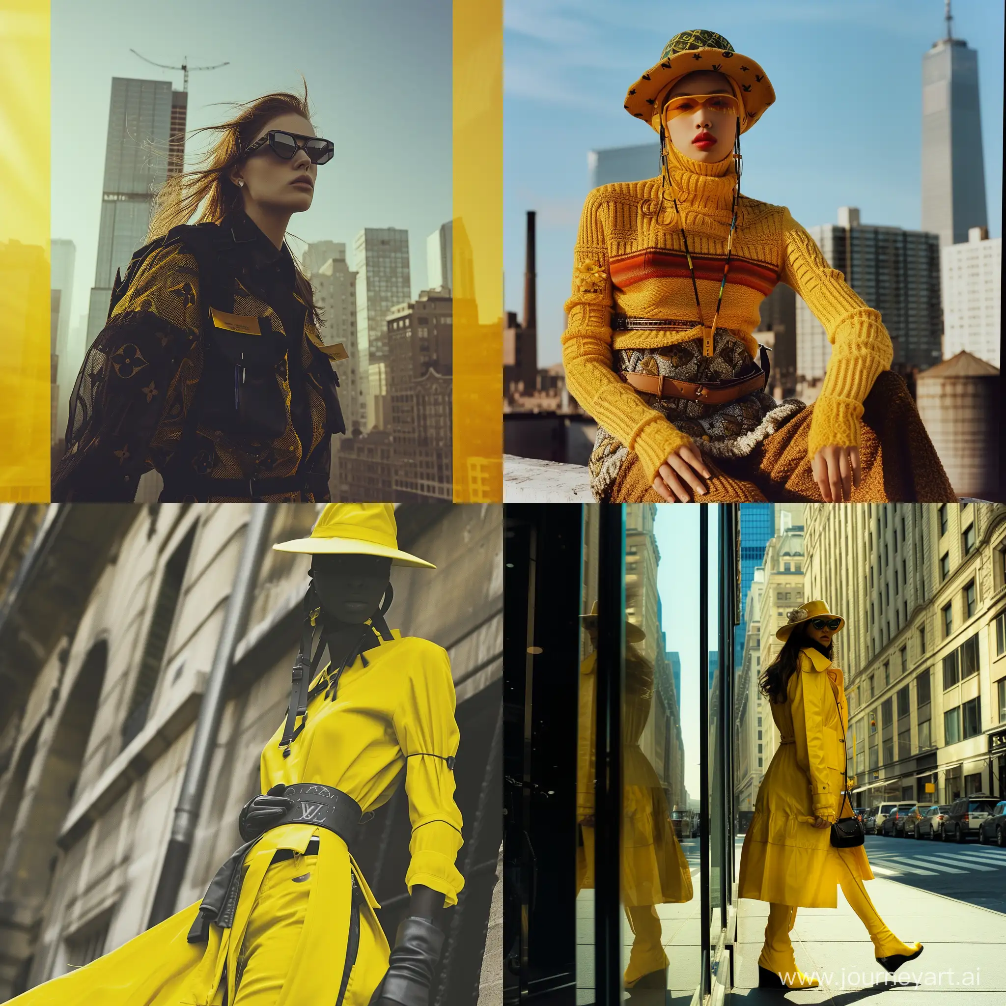 Luxurious-Louis-Vuittoninspired-Fashion-Photography-in-Yellowcore-Cityscape