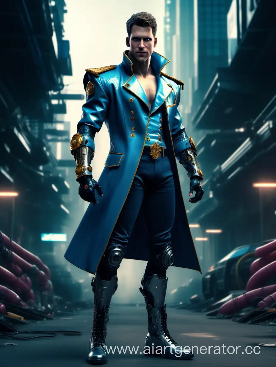 Персонаж Принц Чарминг, в стиле киберпанк, накаченый и в полный рост, гиперреалистичное фото, высокая детализация, 8к