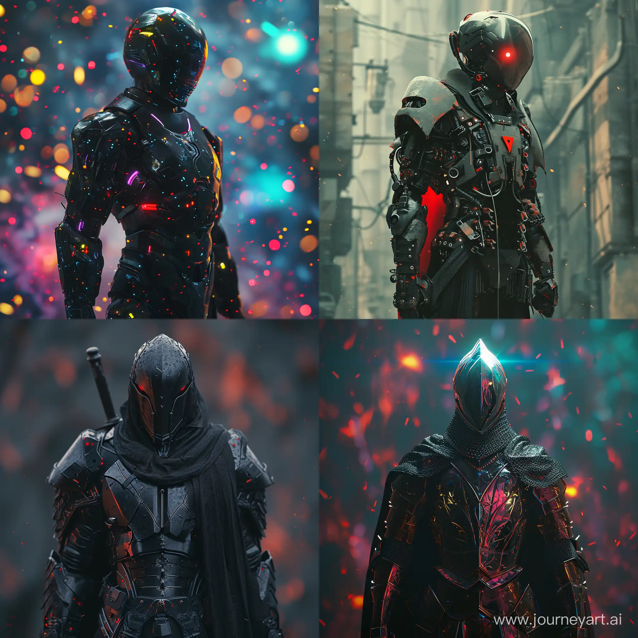 8K, V-Ray, Full length portrait, a black knight in armor stands at full height, in cyberpunk::1.2 style, an explosion of colors, --v 6