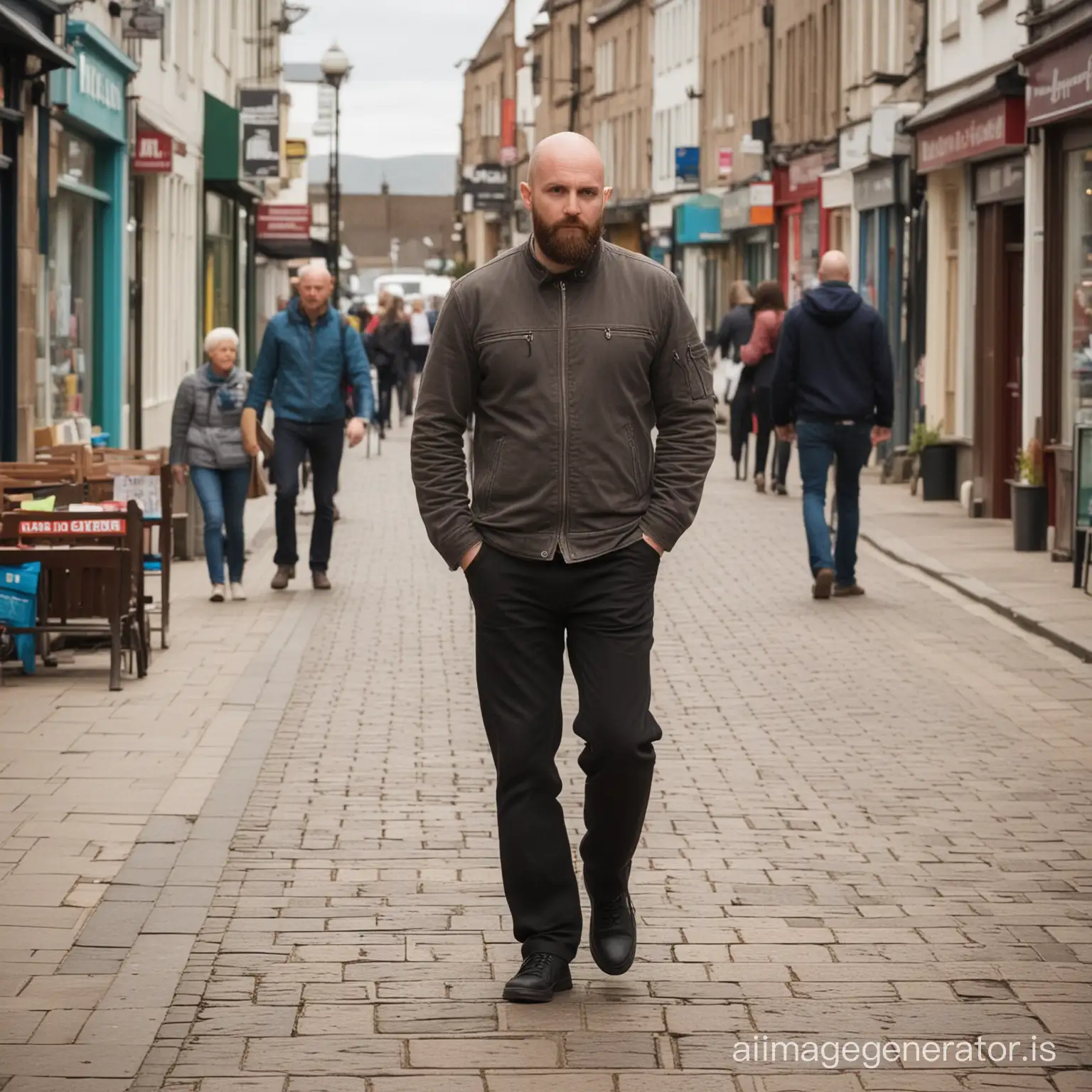 Bald-Man-with-Short-Beard-Walking-in-Greenock-Town-Centre