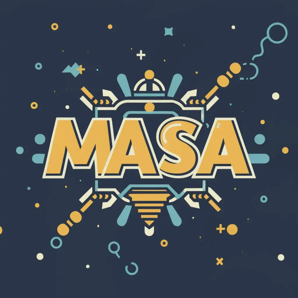 logo, M A S A, with the text "A robot on the background of the M A S A logo rejoices at falling coins", typography
