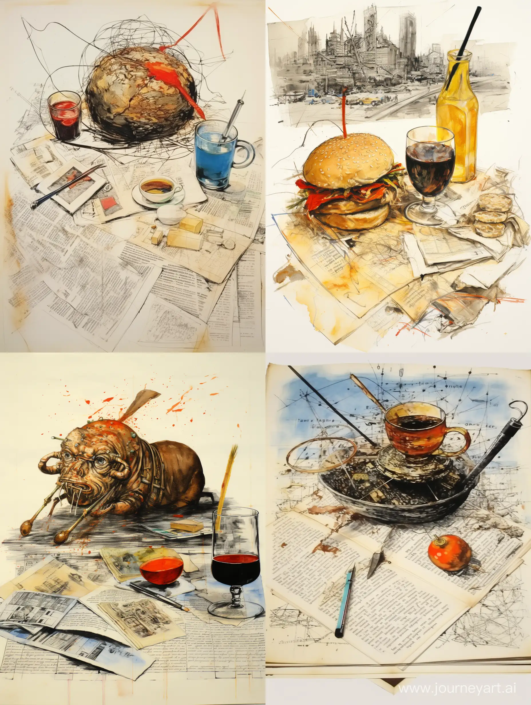 Chaotic-Culinary-Aftermath-HalfEaten-Burger-Whiskey-and-Messy-Manuscript
