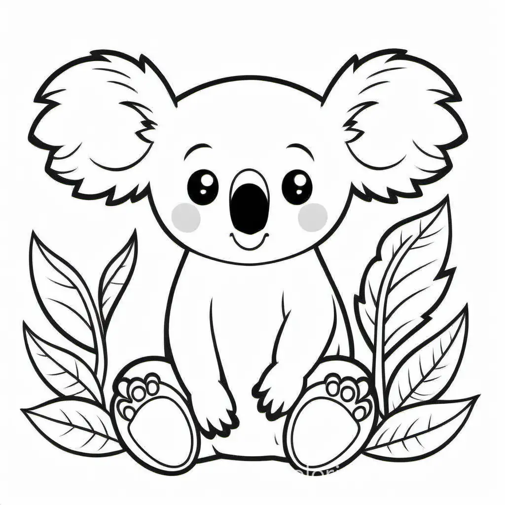 cute koala bear, Coloring Page, black and white, line art, white background, Simplicity, Ample White Space. The background of the coloring page is plain white to make it easy for young children to color within the lines. The outlines of all the subjects are easy to distinguish, making it simple for kids to color without too much difficulty, Coloring Page, black and white, line art, white background, Simplicity, Ample White Space. The background of the coloring page is plain white to make it easy for young children to color within the lines. The outlines of all the subjects are easy to distinguish, making it simple for kids to color without too much difficulty