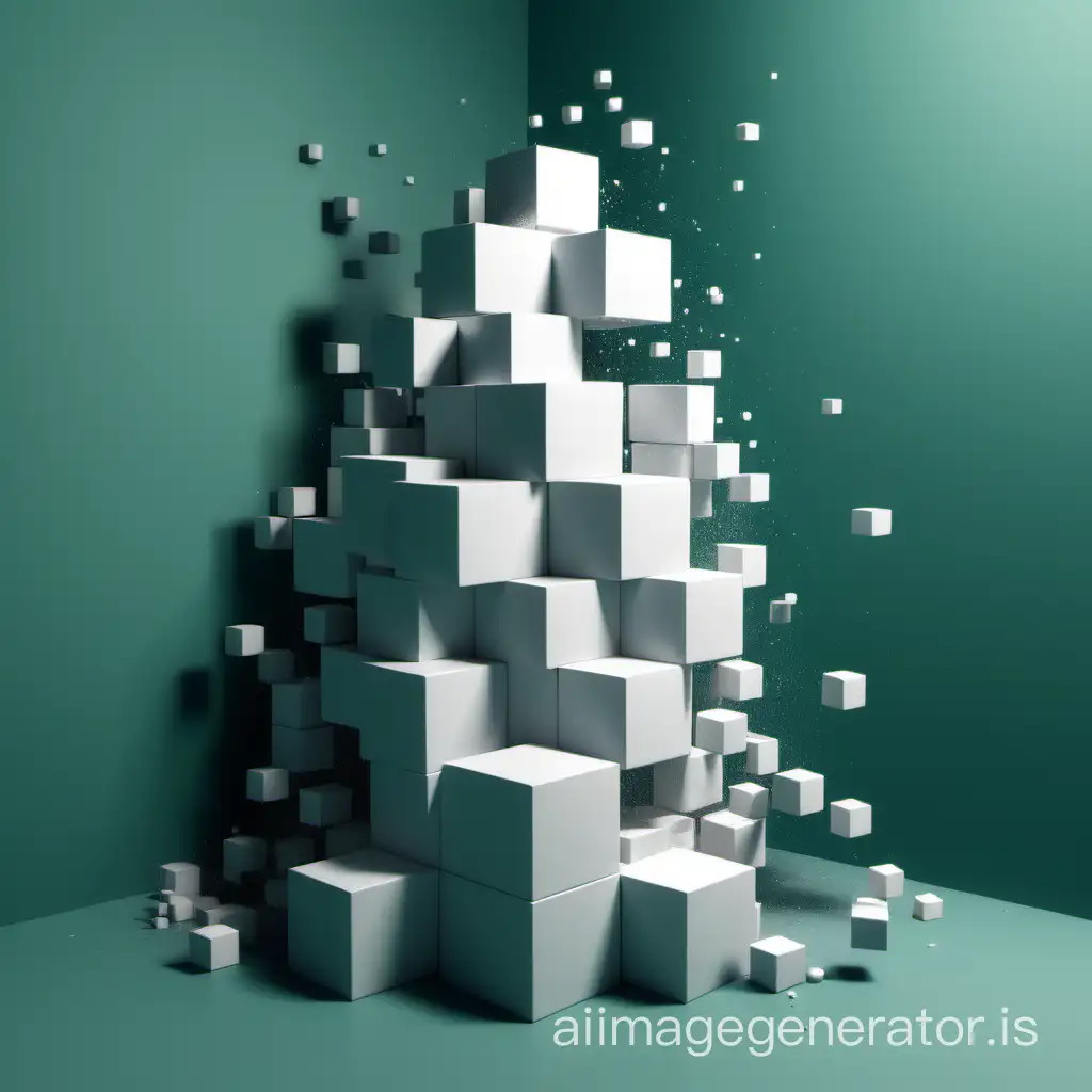 stacked 3d cubes in a corner with more cubes falling from above