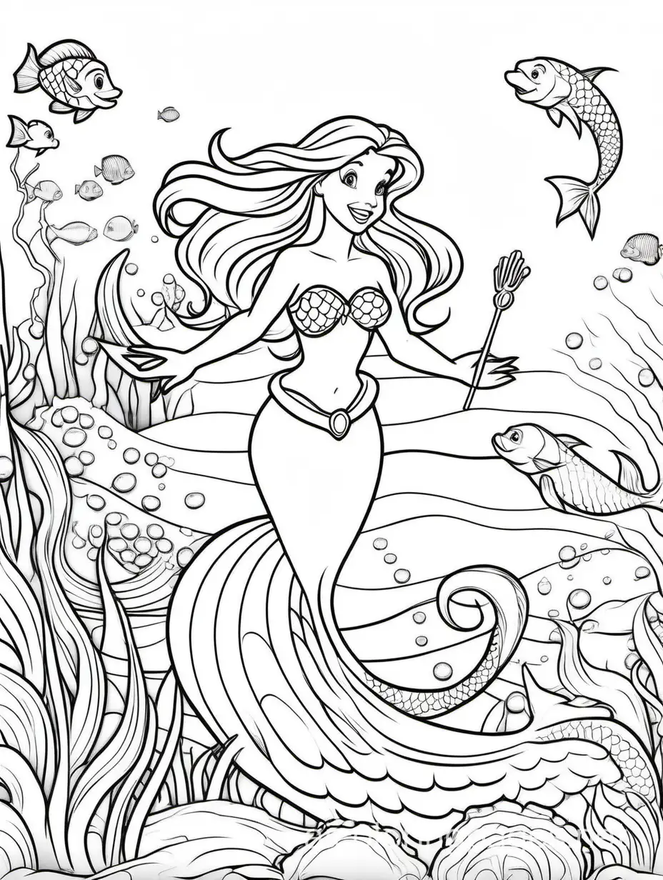 Simple-Black-and-White-Little-Mermaid-Coloring-Page
