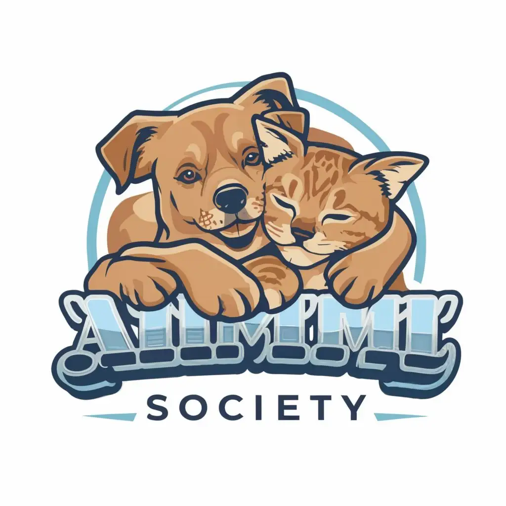 logo, Dogs And Cats snuggling, with the text "Animal Society", typography, be used in Animals Pets industry