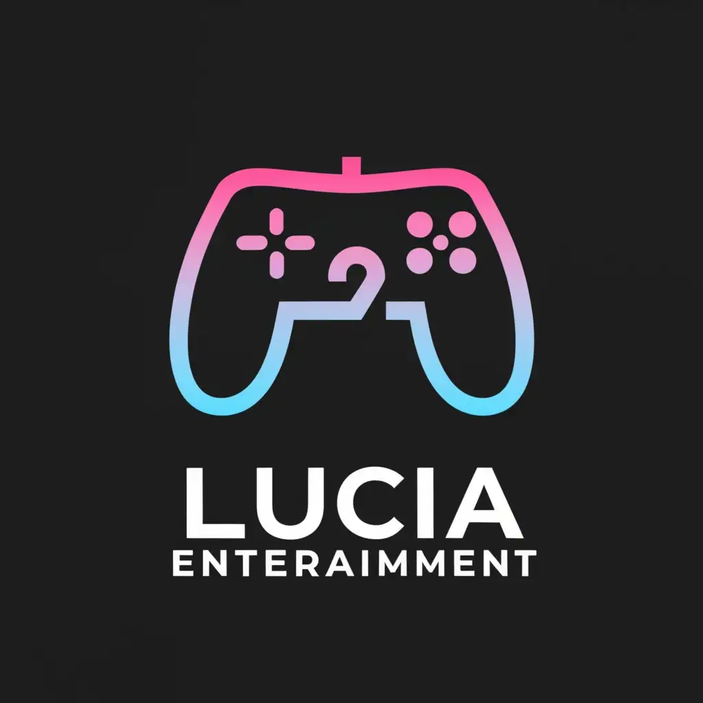 LOGO-Design-for-Lucia-Entertainment-Minimalistic-Controller-Symbol-in-Light-Blue-Light-Pink-and-White-on-Black-Background