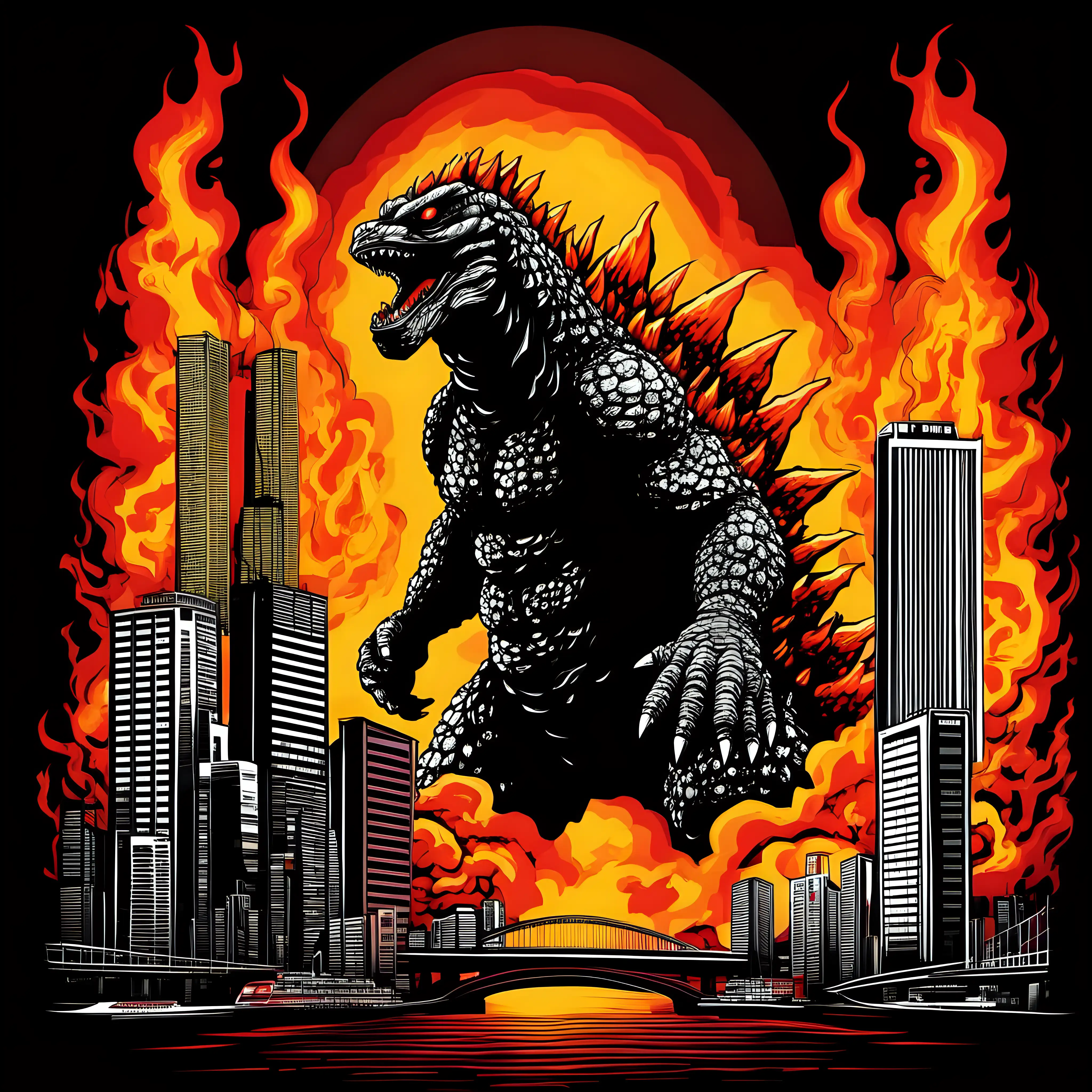 Vibrant FireBreathing Godzilla Towering Over a Japanese Cityscape | MUSE AI