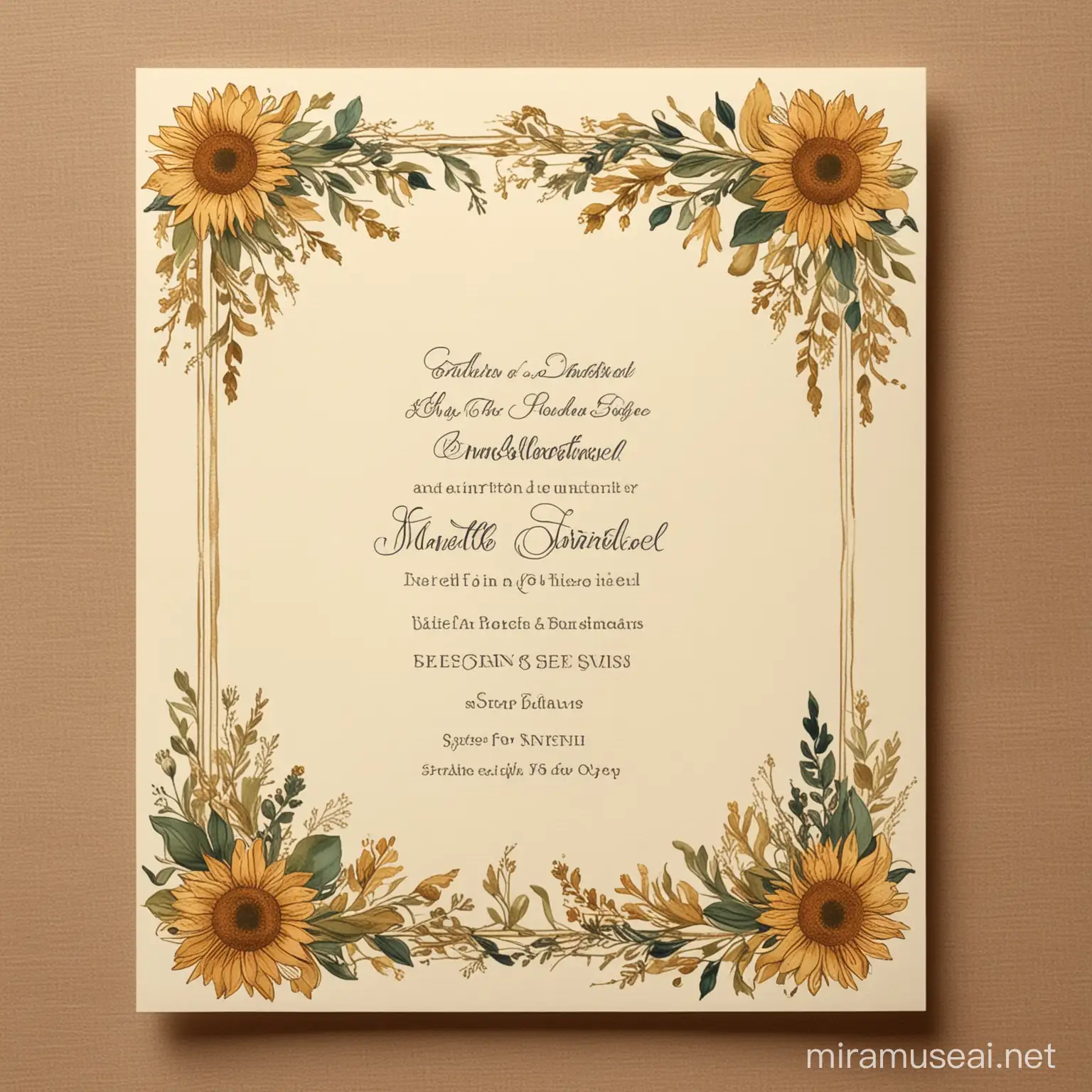 Blank Wedding Invitation with Van Gogh Style Artistic Flourish