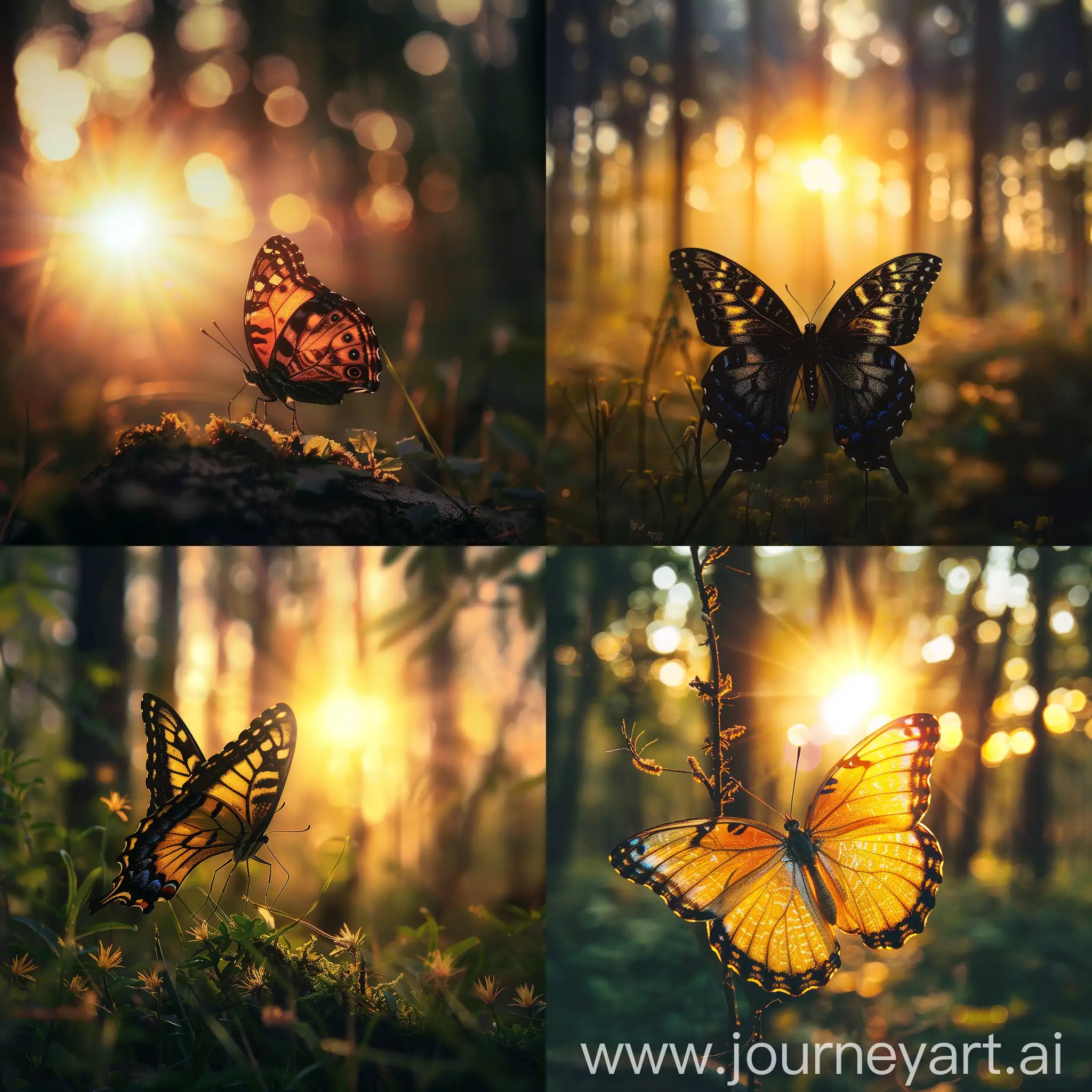 butterfly in forest sunrise