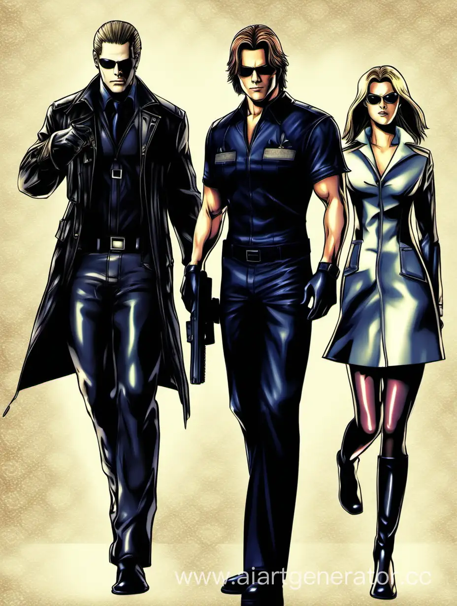 Sam-Winchester-and-Albert-Wesker-Encounter-Two-Mysterious-Women-in-Enigmatic-Confrontation