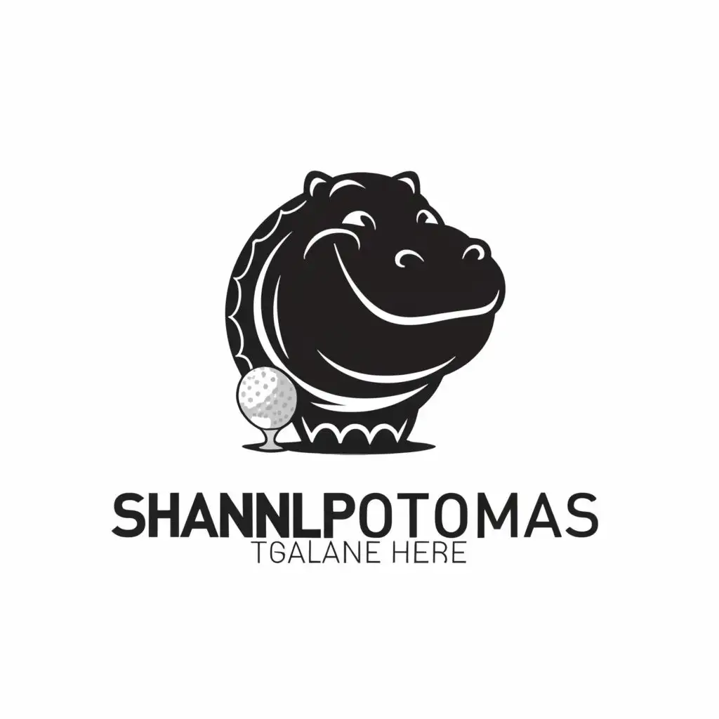logo, Smiling Hippopotamus silhouette, Golfball, Black and White, Simple, with the text "Shankopotomas", typography, be used in Events industry