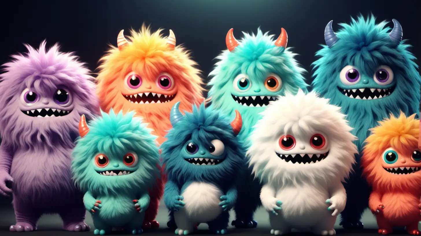 handsome little cute monster academy, vivid small monsters, joyful, little gangsters, fluffy, smooth skin, fluffy factor 12