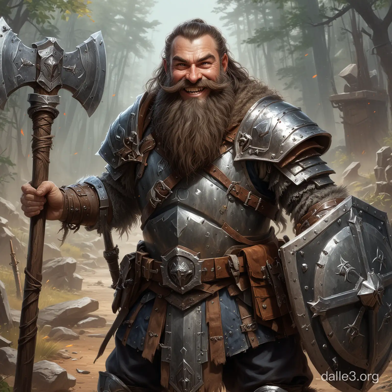 Smiling Pathfinder Dwarf in Armor with Battle Axe and Steel Shield ...