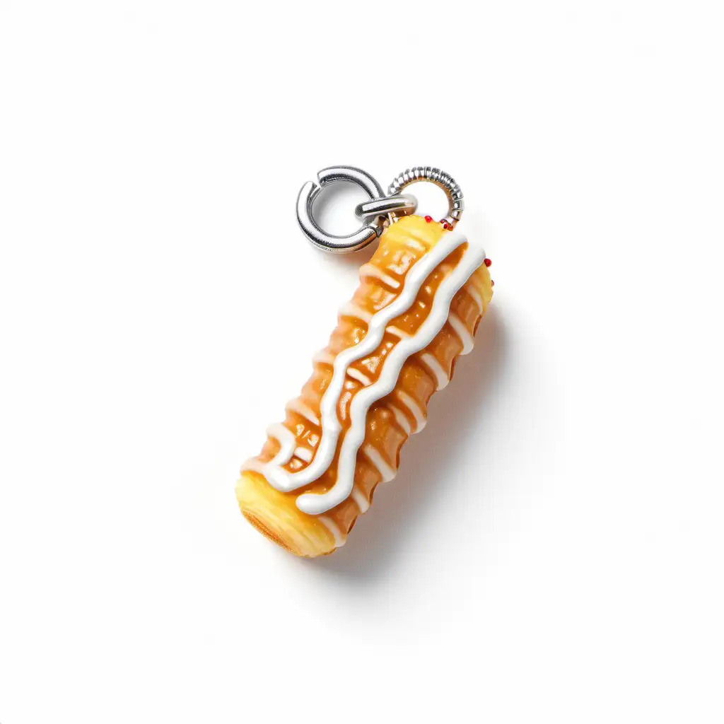 Delicious Churro Charm Tempting Dessert Jewelry on a Clean White Background