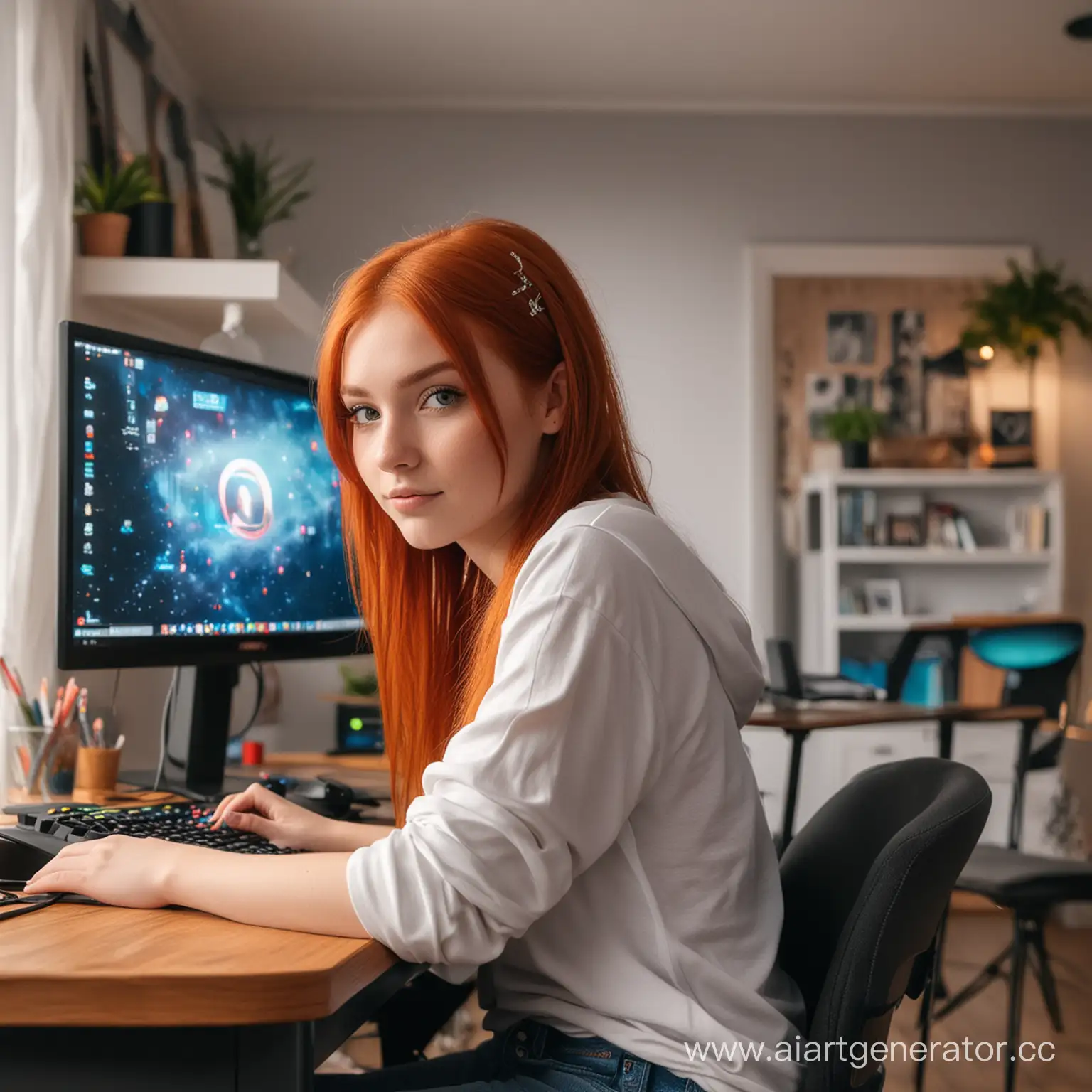 RedHaired-Teenage-Girl-Gaming-in-Luxurious-Home-Setting