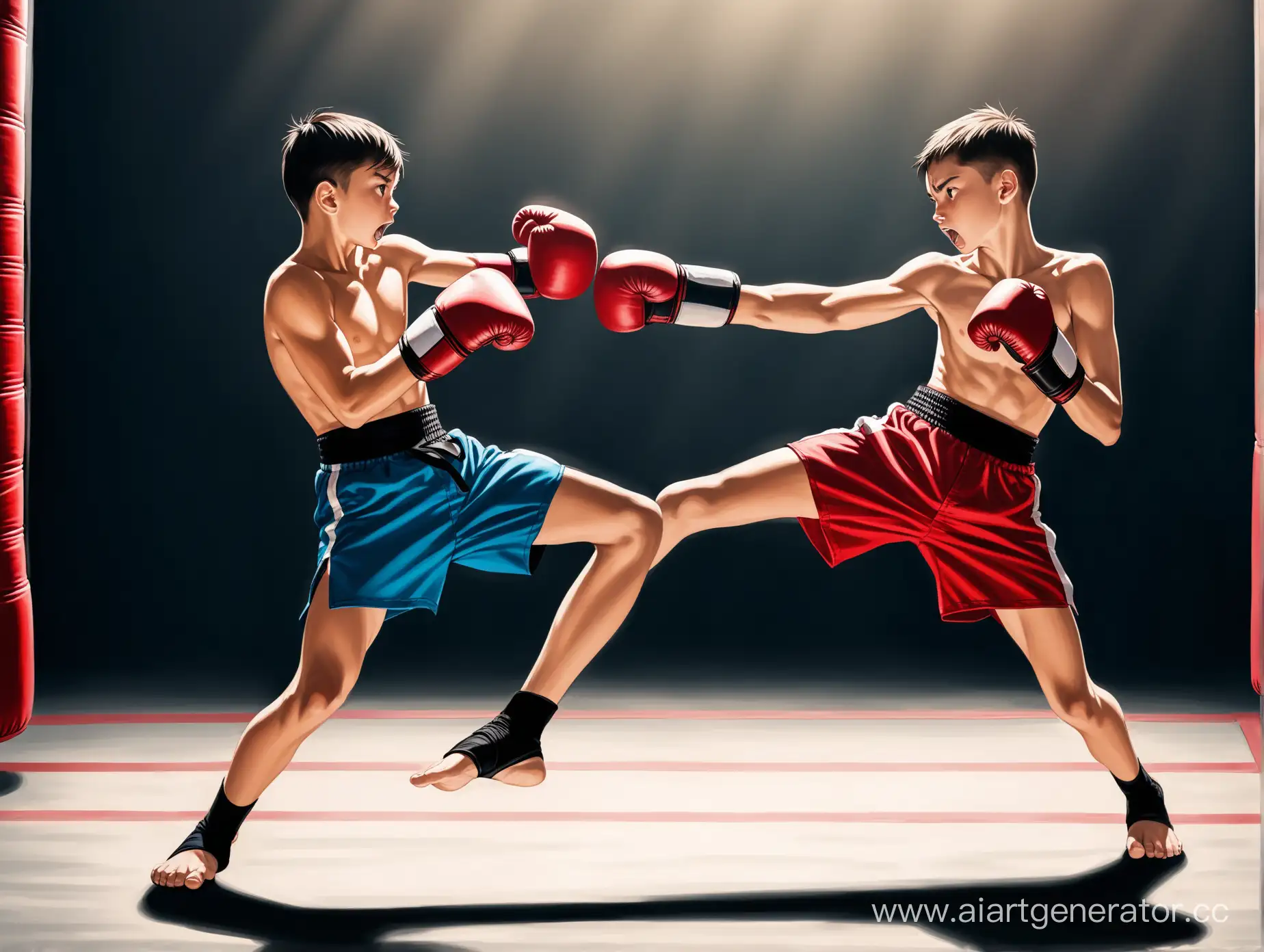 Teenage-Kickboxers-Engaged-in-a-Fierce-Struggle
