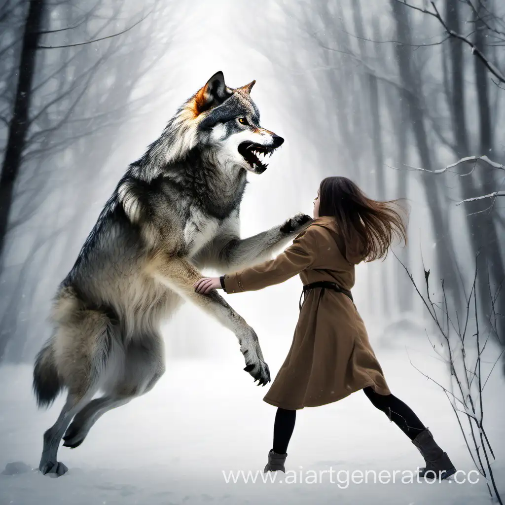 Menacing-Gray-Wolf-Approaches-Young-Girl-in-the-Wilderness