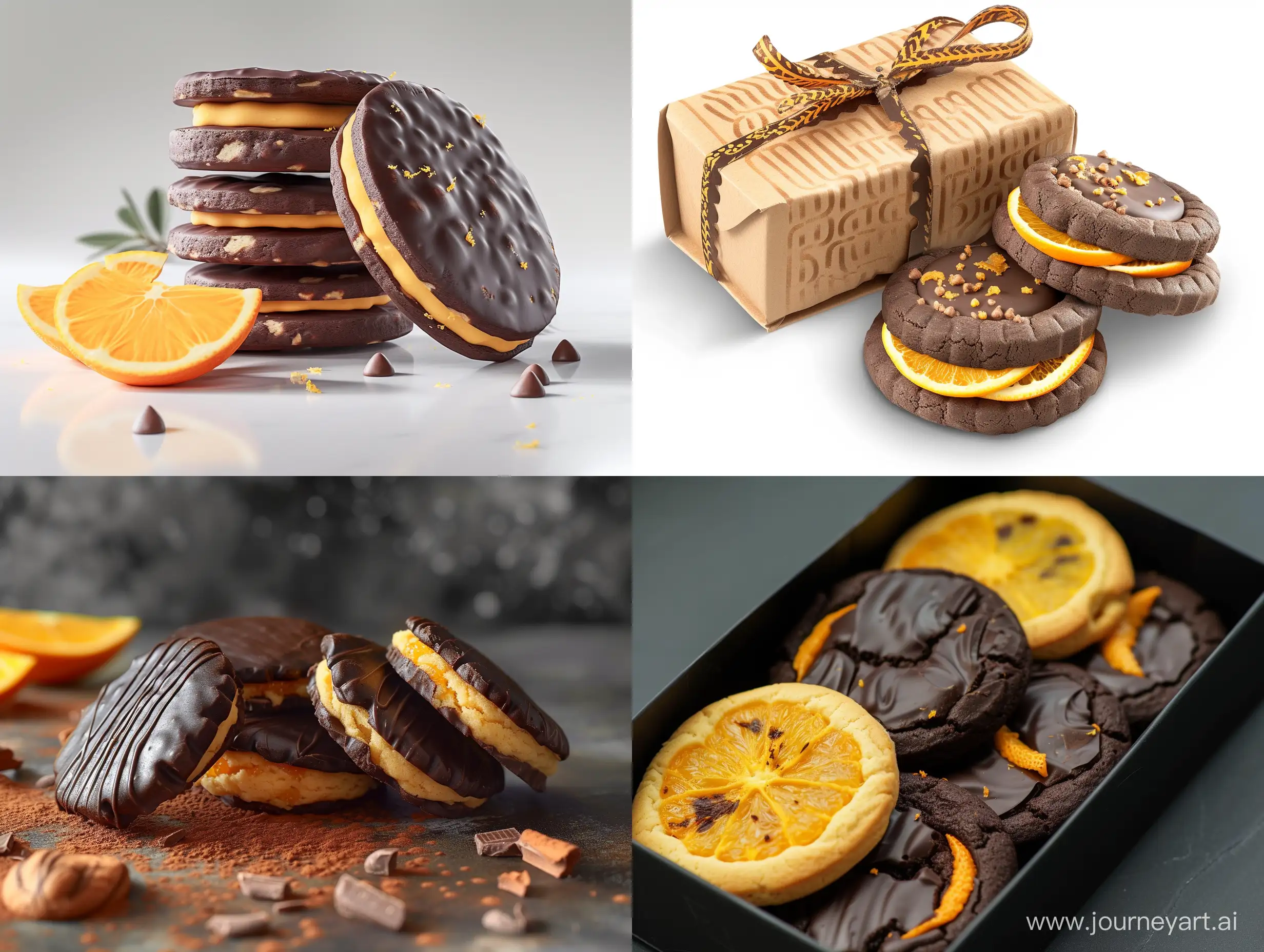 Creative packaging for chocolate and orange cookies, beautiful, good commercial retouching