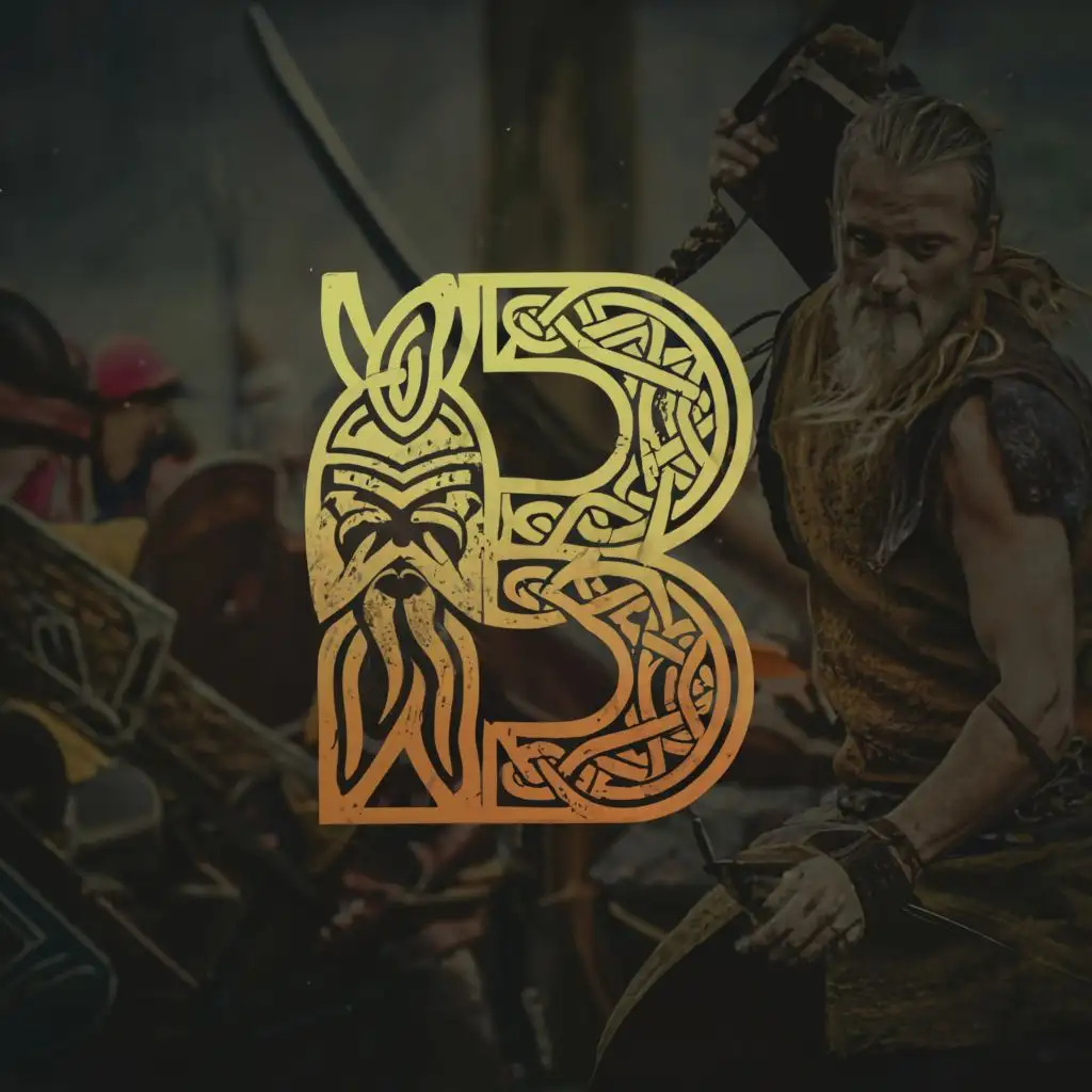 a logo design,with the text "B", main symbol:An image of a Nordic Viking warrior in profile, surrounded by Nordic ornamentation and runes, with a stylistic approach of detailed vector art. Logo area - square,Moderate,be used in Sports Fitness industry,clear background