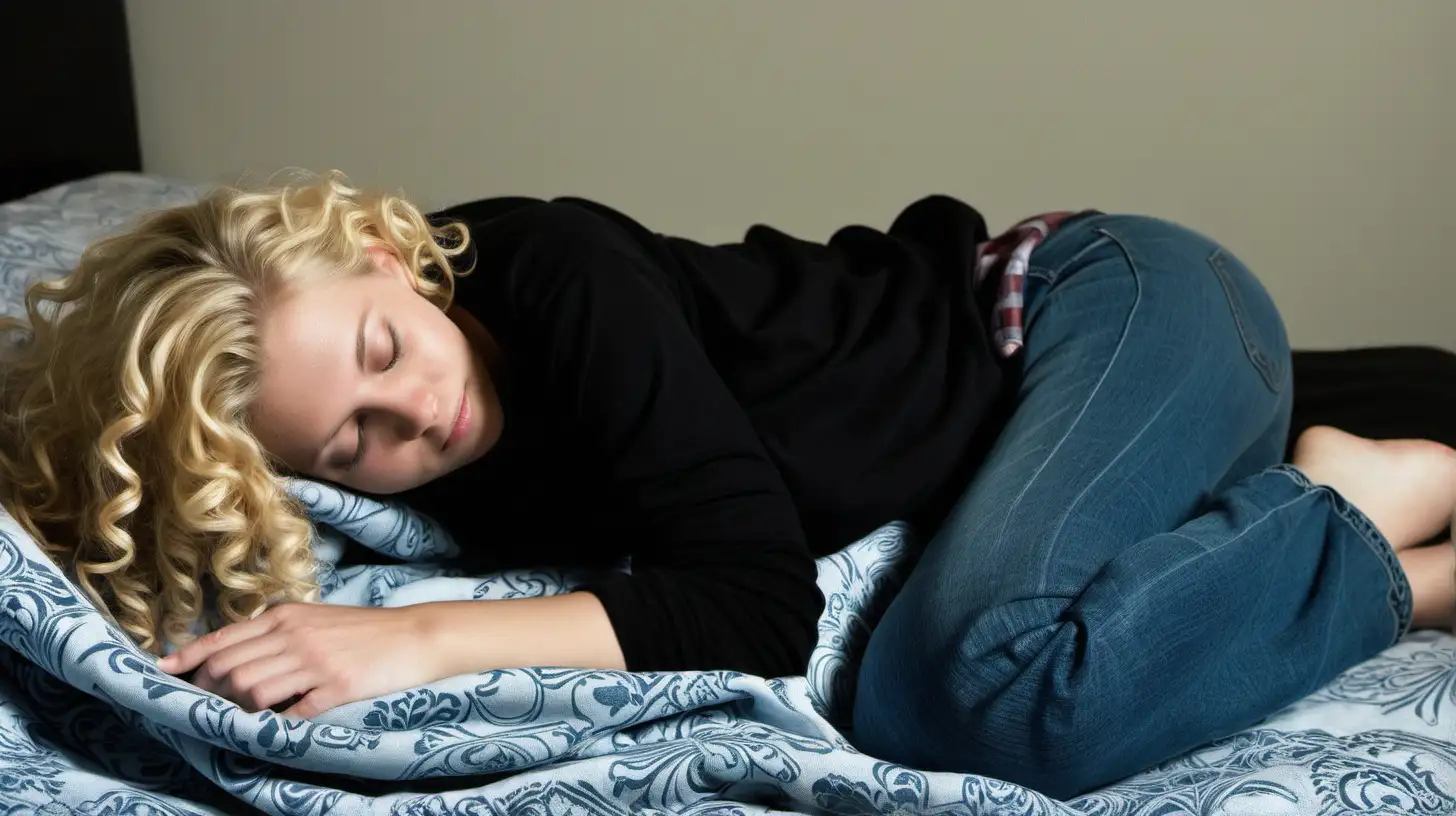 Blond Woman Sleeping Comfortably in Stylish Attire