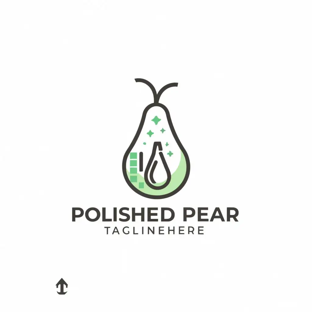 a logo design,with the text "Polished Pear Cleaning Service", main symbol:Pear, cleaning supplies,Minimalistic,be used in Home Family industry,clear background