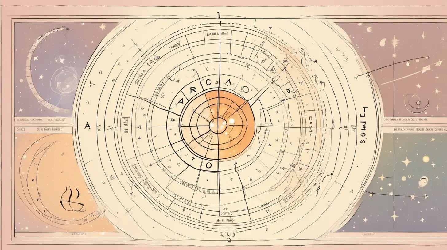  draw an astrology chart and have a label in the middle with a big space, Loose lines. Muted color, 