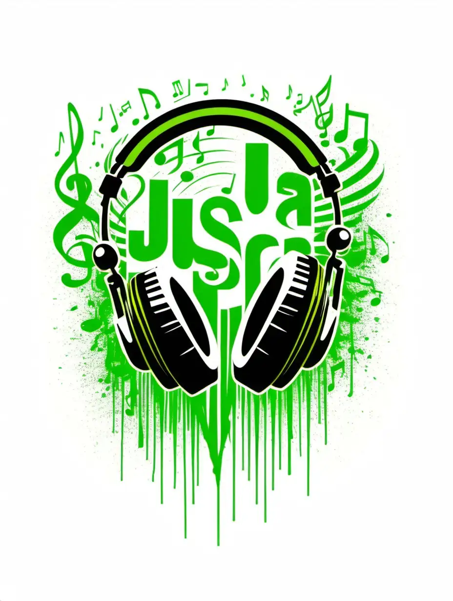 Simple elegant Stencil Music illustration line colore  for t-shirt design, on a white background,  colore text is verts claire and vive colore, coloré design is coloré usa