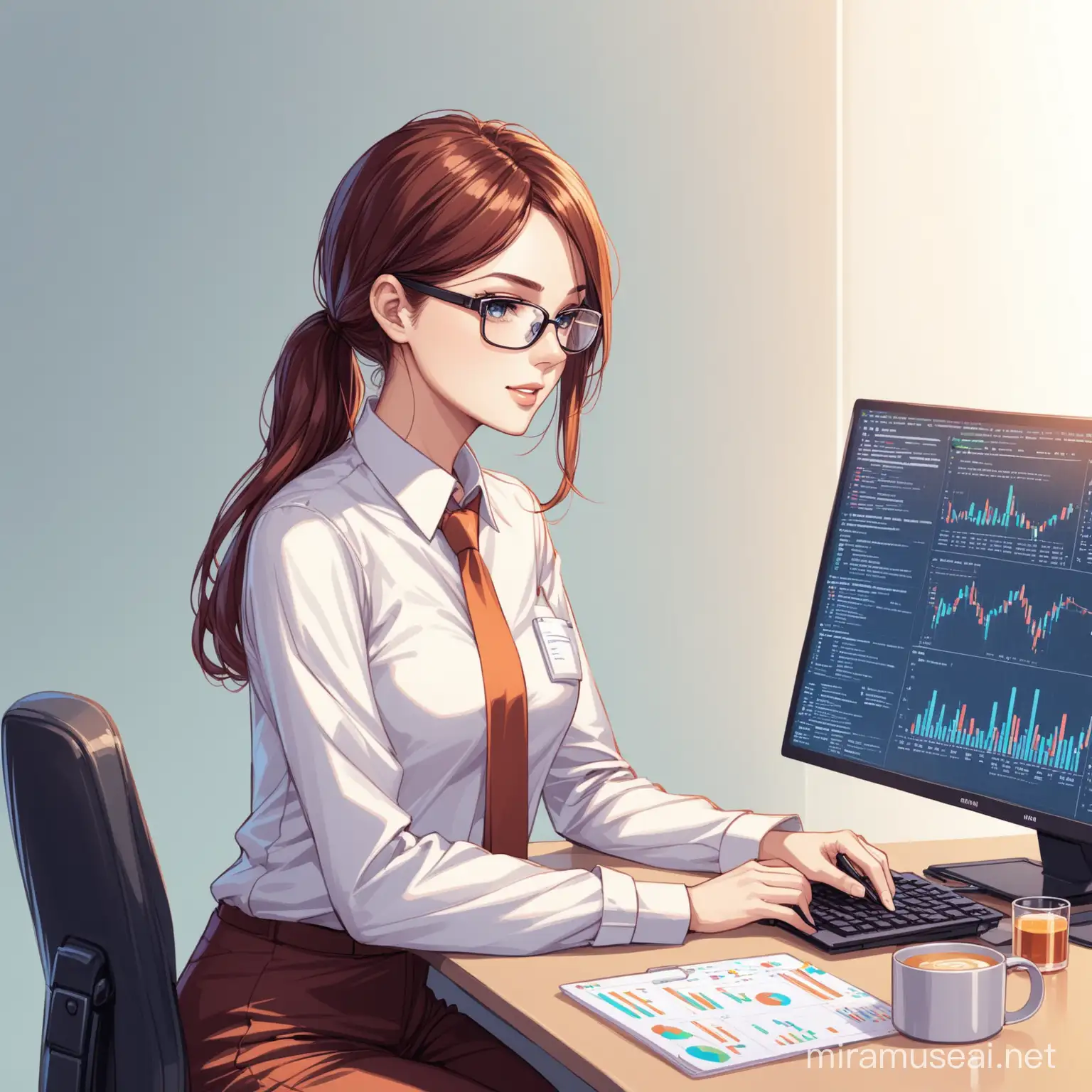 Data Analyst Analyzing Financial Charts on Computer