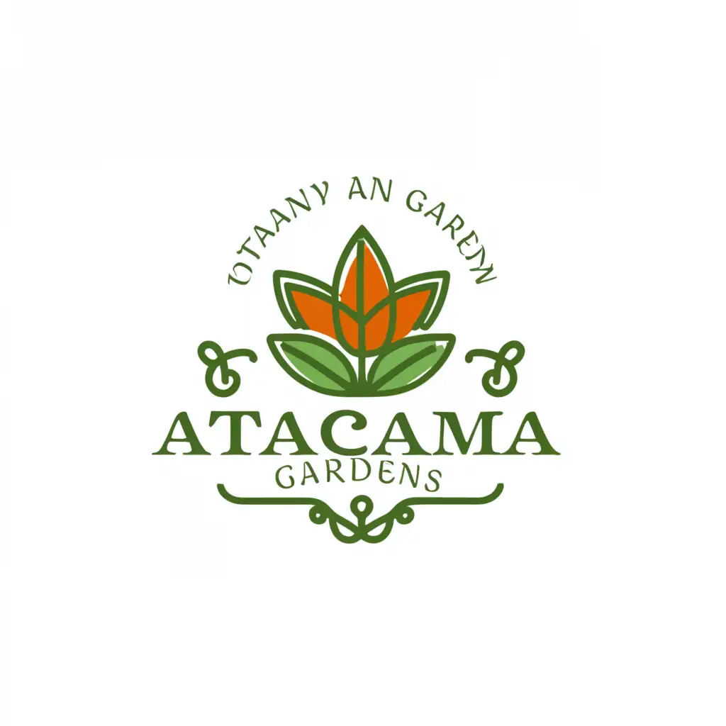 a logo design,with the text "Atacama gardens 
Botany and gardening", main symbol:give me ideas for a gardening logo,Moderate,clear background