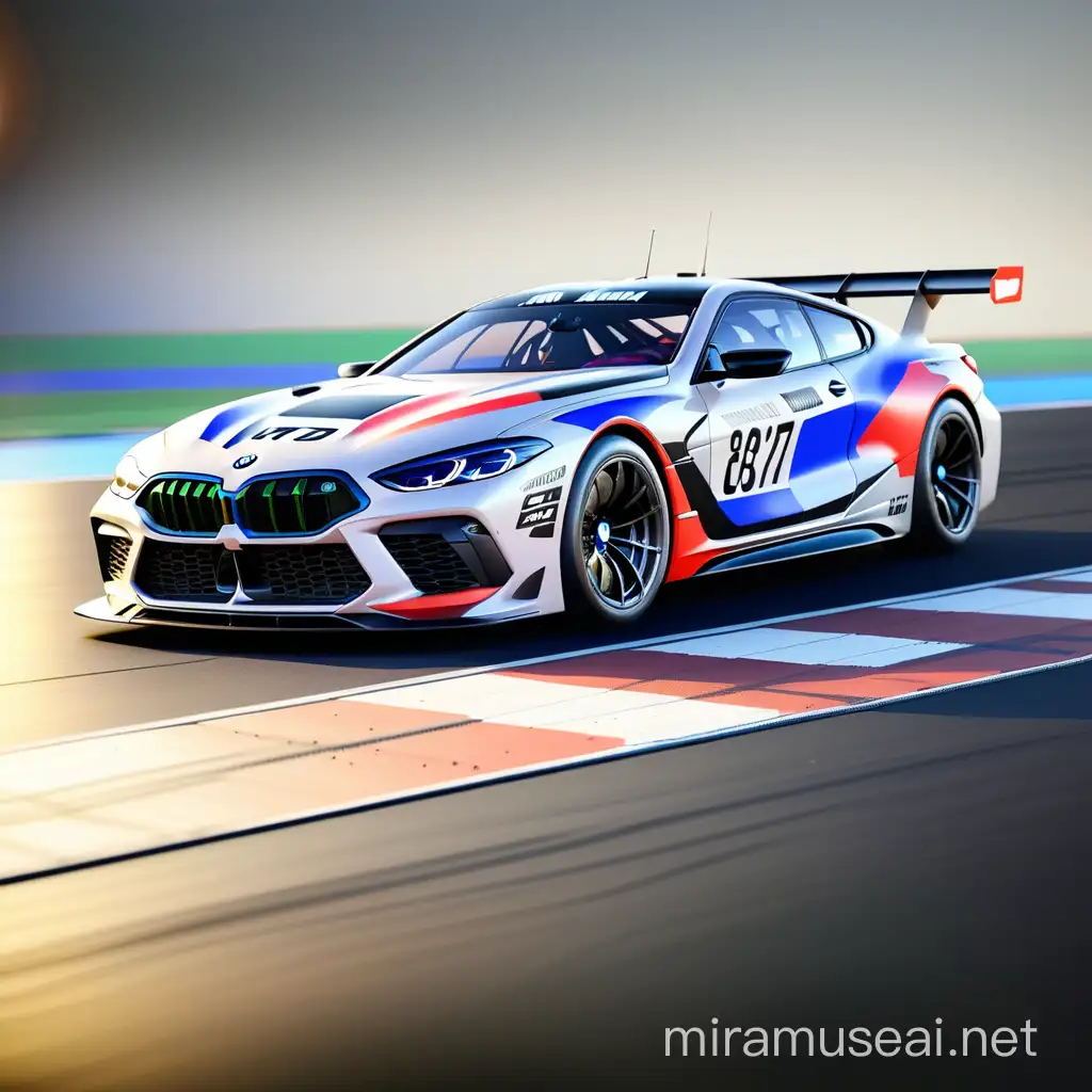Speeding BMW M8 Competition Racecar on Track