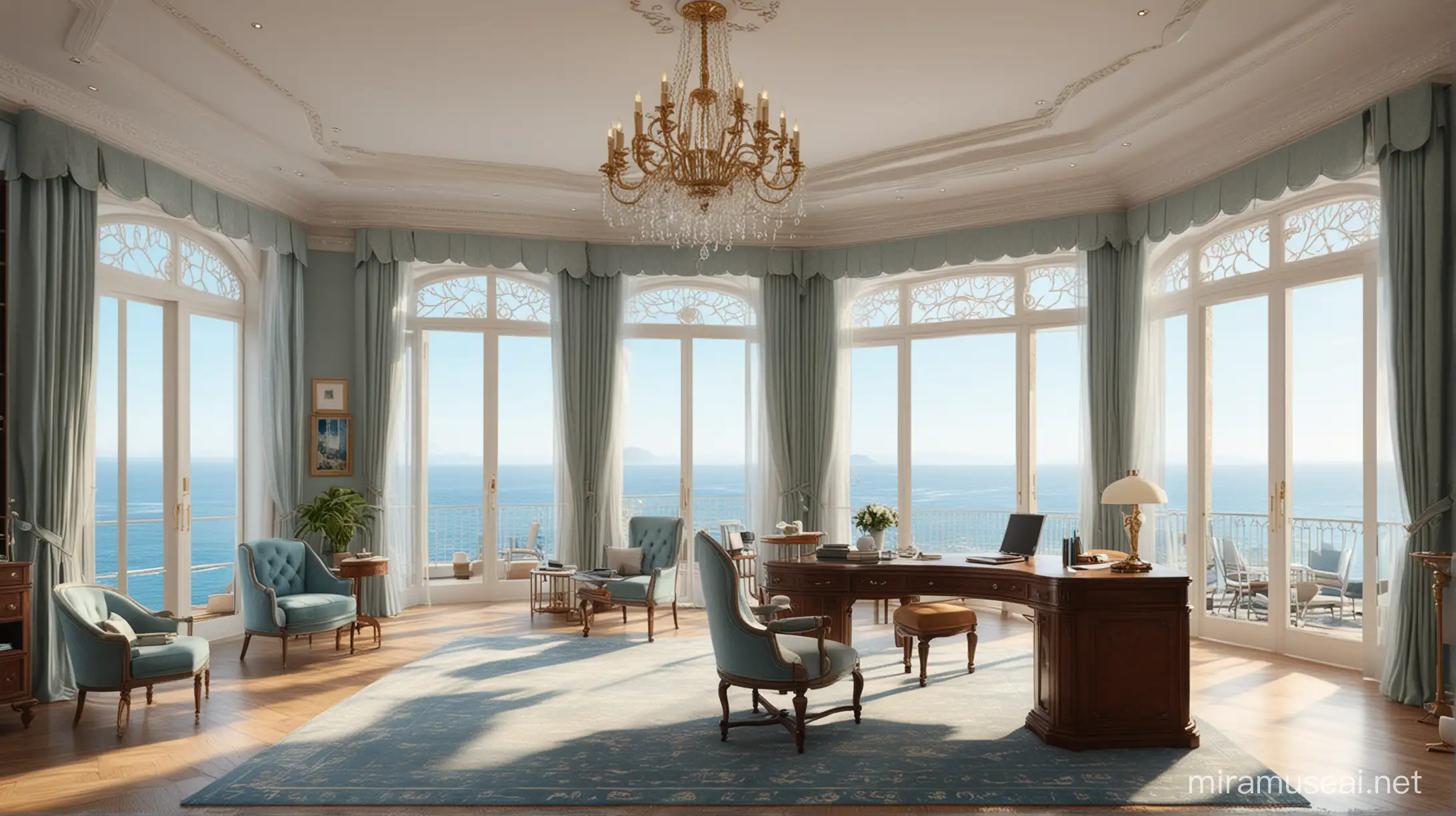 Luxurious Mansion Study with Ocean View