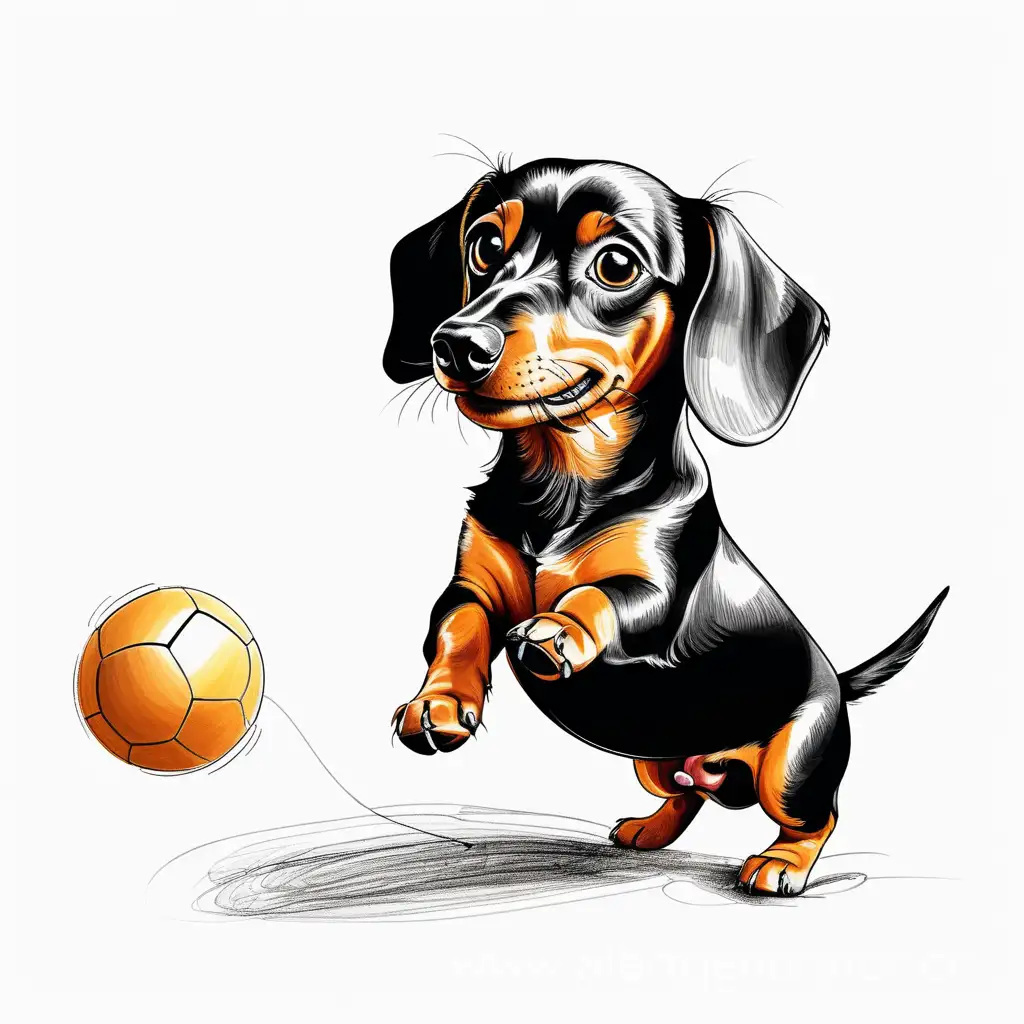 art drawing of a funny dachshund dog playing with a ball