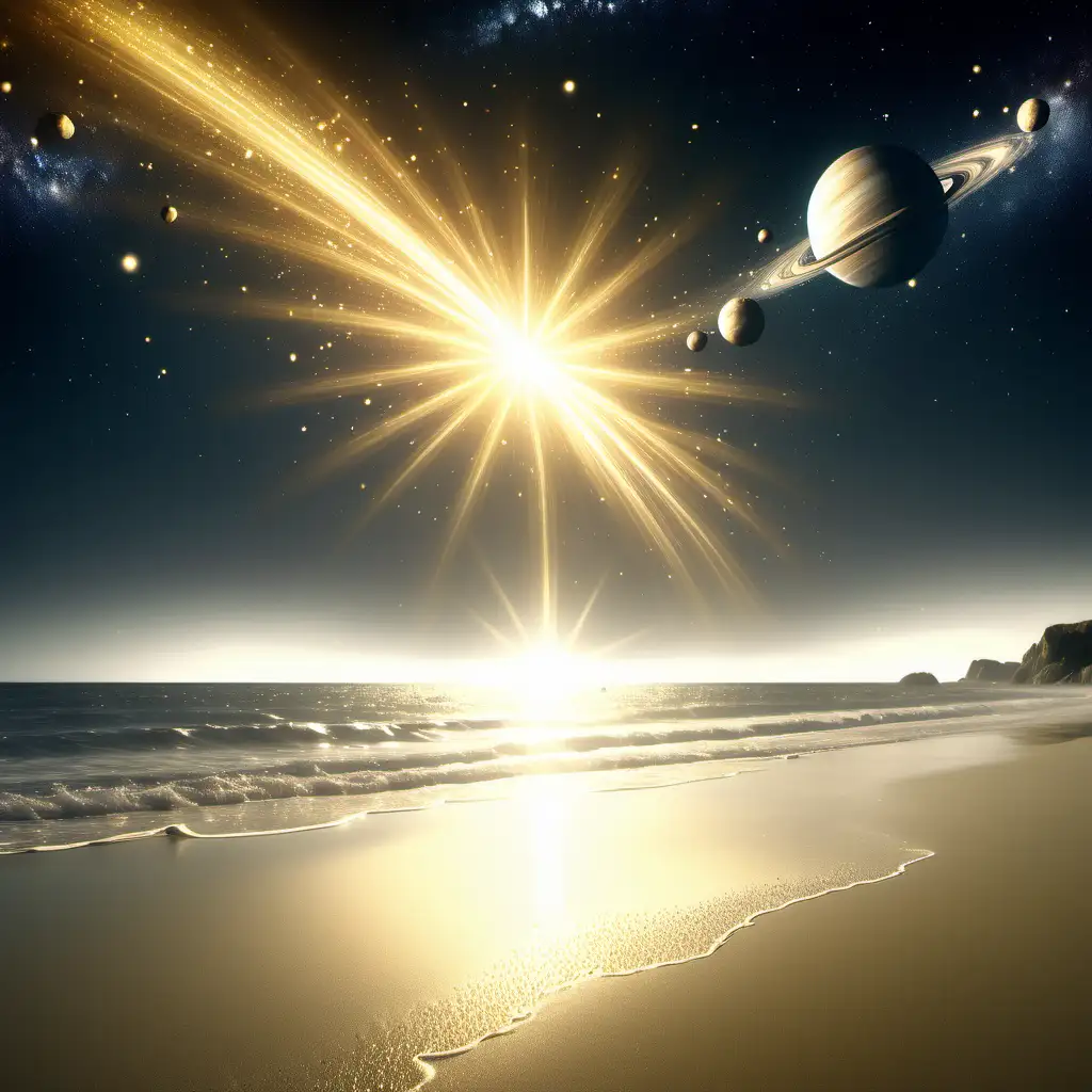 Mesmerizing Gold Beachscape Transcends to Outer Space with Dazzling Light Effects