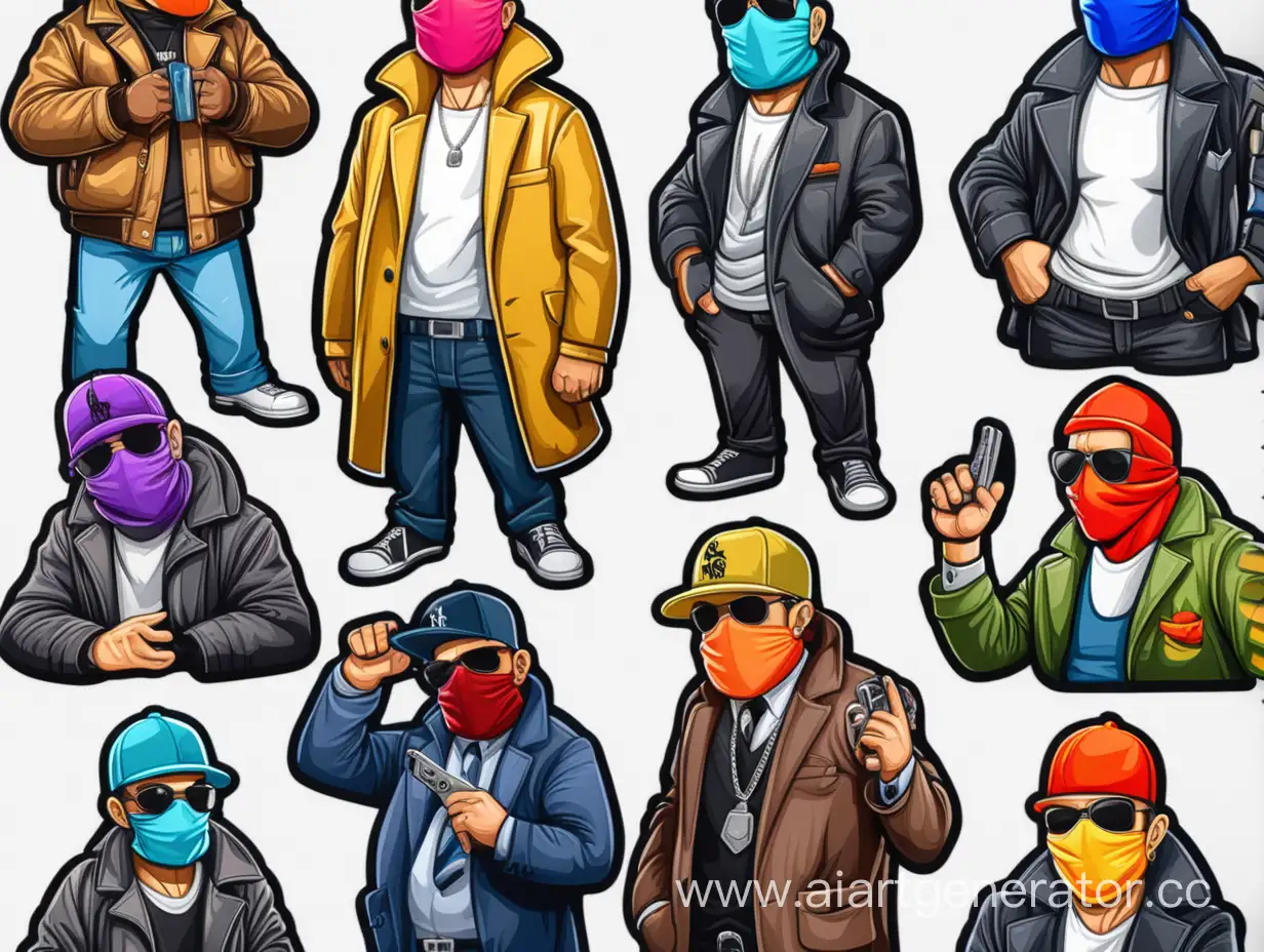 Colorful-Gangsters-Sticker-Pack-with-Cartoon-Balaclavas