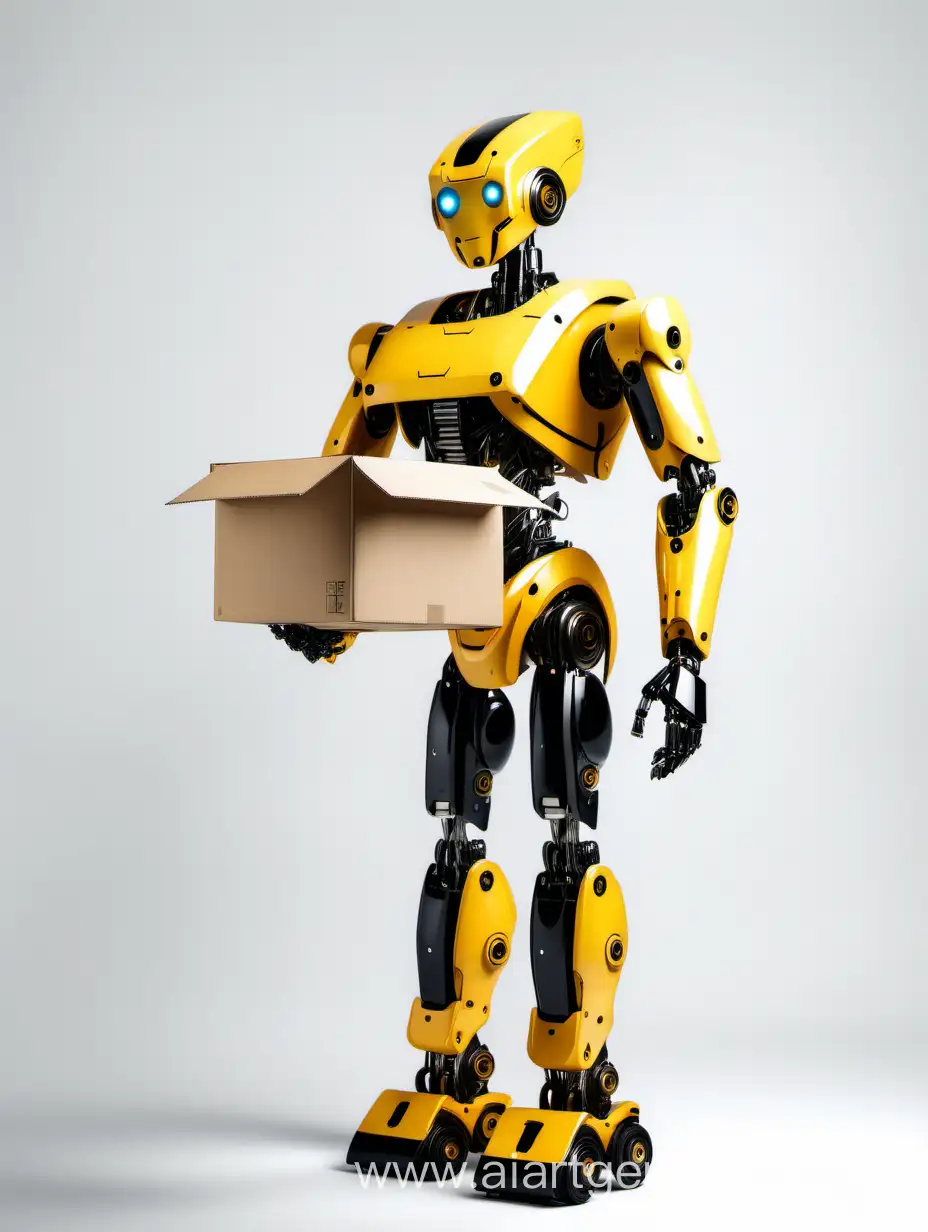 Yellow-and-Black-Tall-Humanoid-Robot-Holding-Cardboard-Box