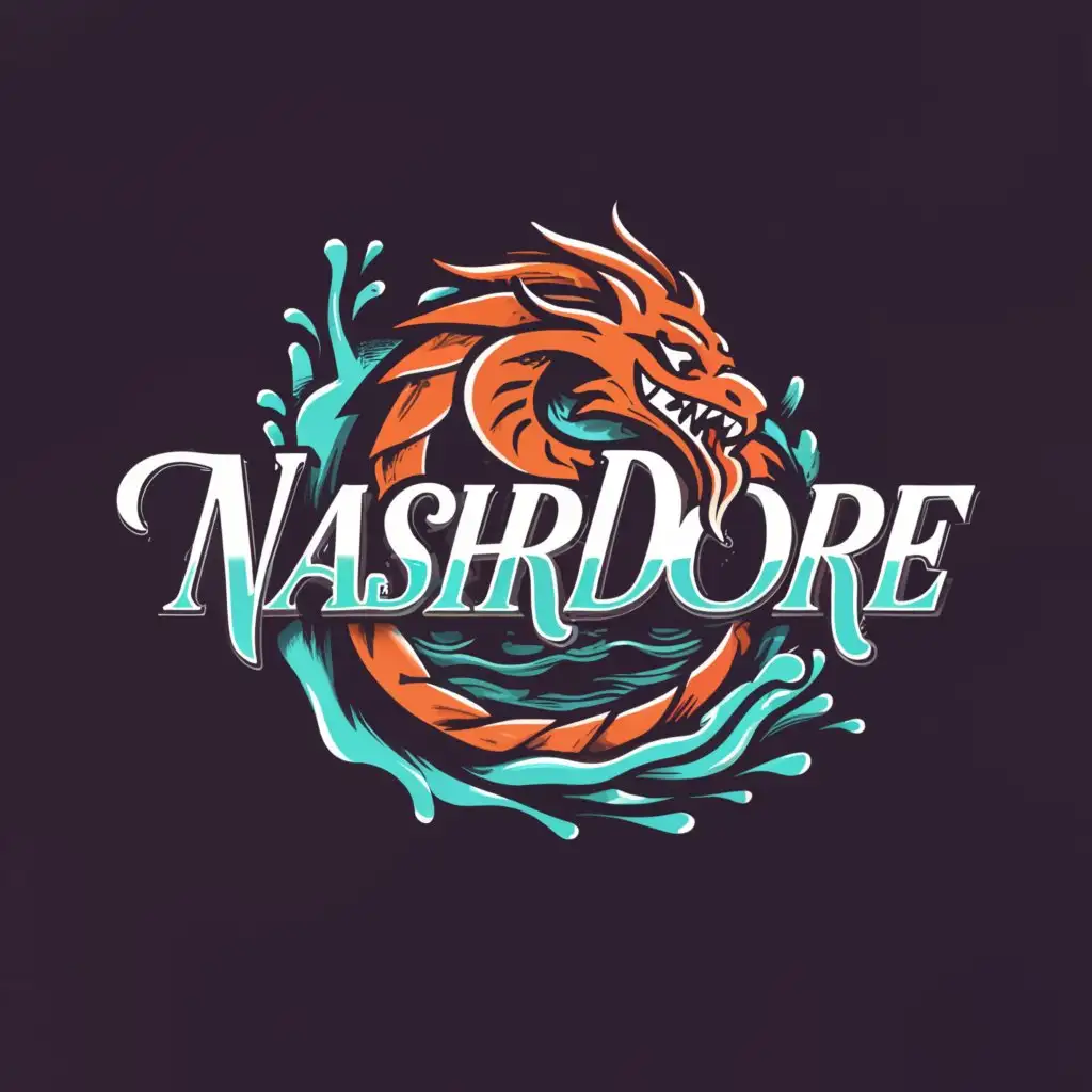 a logo design,with the text "nashrdore", main symbol:create me a logo of dragon near the pool,Moderate,clear background